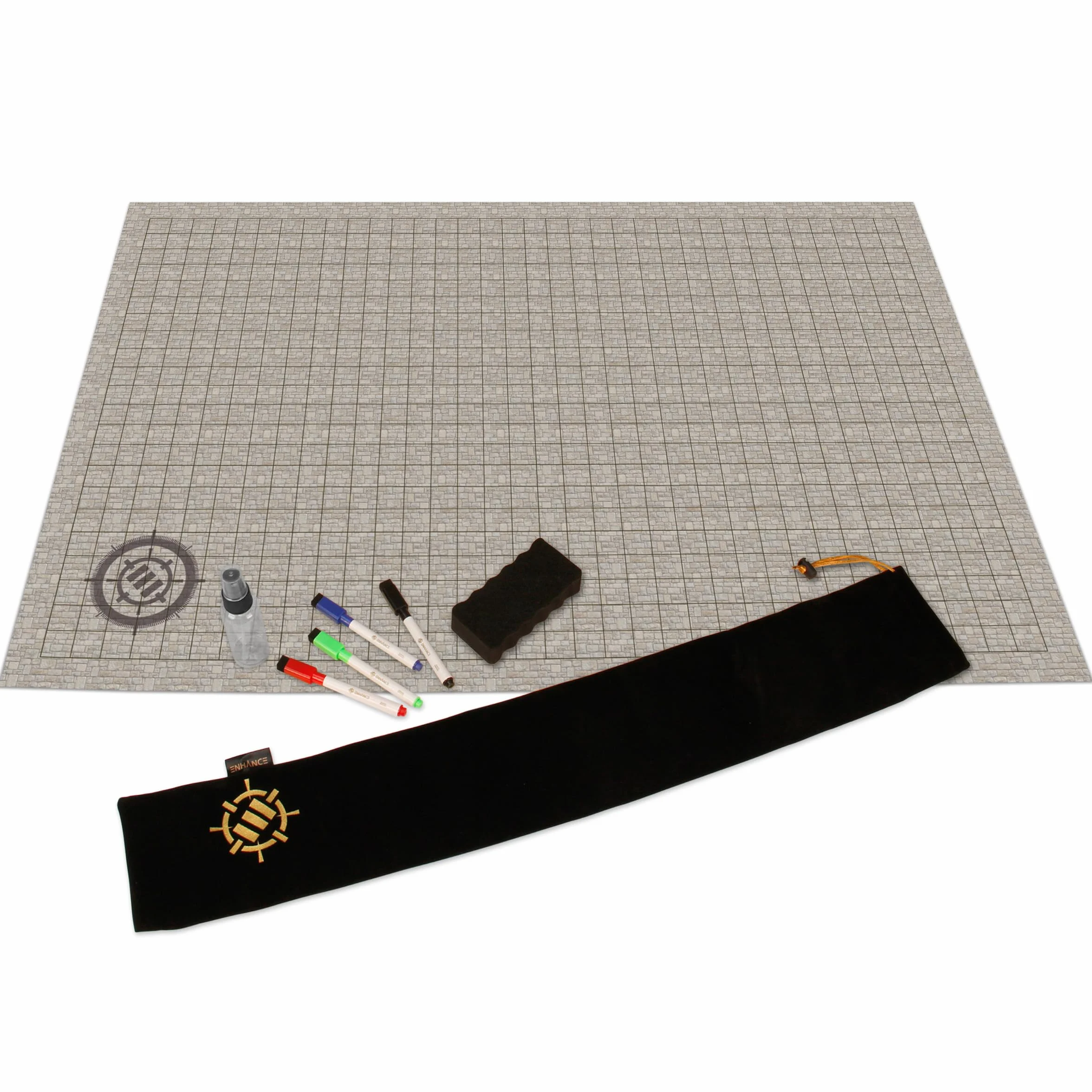 ENHANCE Tappetino RPG a Griglia - Mappa DnD da Tavolo (60.96 x 91.44cm) Tappetino Dry Erase per Giochi di Ruolo, set Completo per Master, Battle mat Cancellabile con Custodia e di Pennarelli (Calcolo)