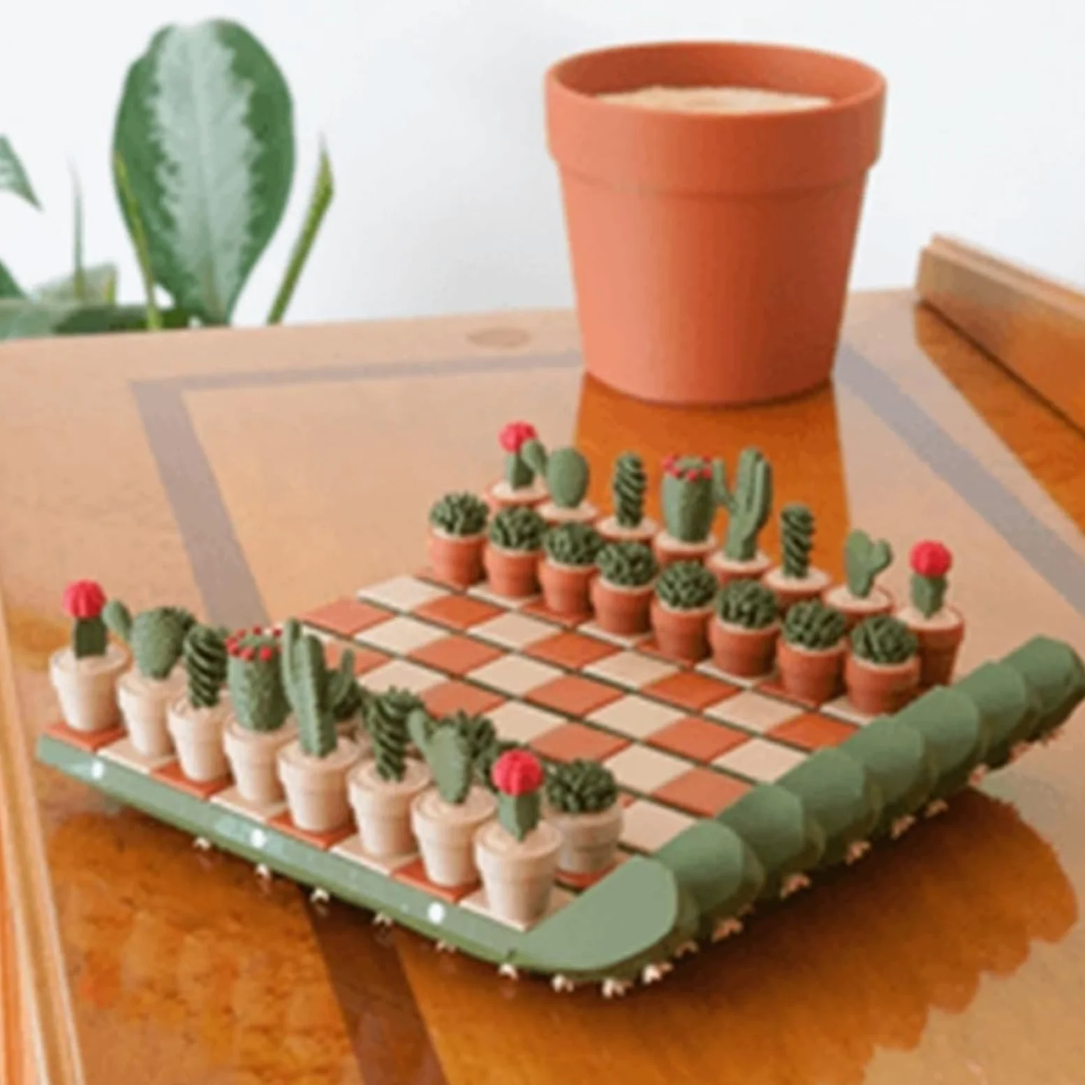 Set di scacchi a forma di cactus, scacchiera con monete a tema cactus, set di scacchi magnetici portatili, scacchi portatili stampati in 3D