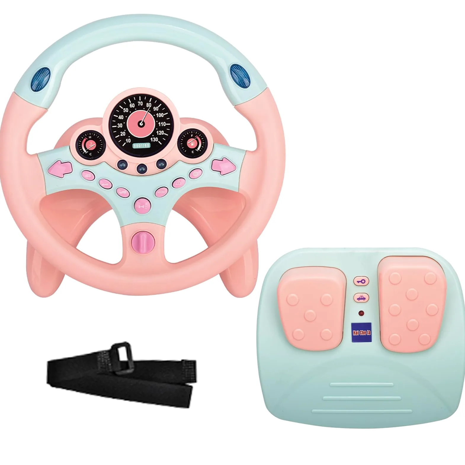 RedCrab Volante Giocattolo per Bambini con Pedale del Freno e Dell'acceleratore, Simulatore di Guida Bambini Rotazione a 360°, Volante per Bambini da Auto con Funzione Suono e Musica (Rosa)