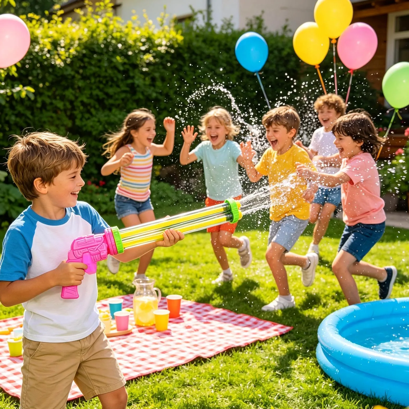 Pistola Ad Acqua Per Bambini Giocattolo Da Festa Multi-Tubo Estraibile | Giocattolo Spruzza Acqua Da Esterno Per Adulti Feste Campeggio Giardino Retro Compleanni Gite Al Lago Prato Cortile