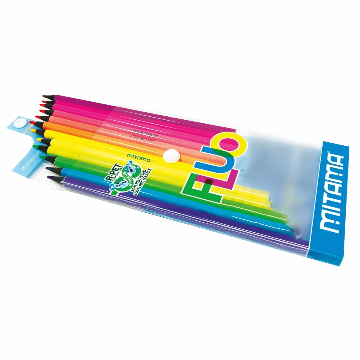 MITAMA - Pastelli Fluo - Confezione da 12 - Pastelli laccati Fluo - Mina con Tratto Grande 3,3 mm - Ideali per disegnare, evidenziare - Colori Scuola - Astuccio Scuola