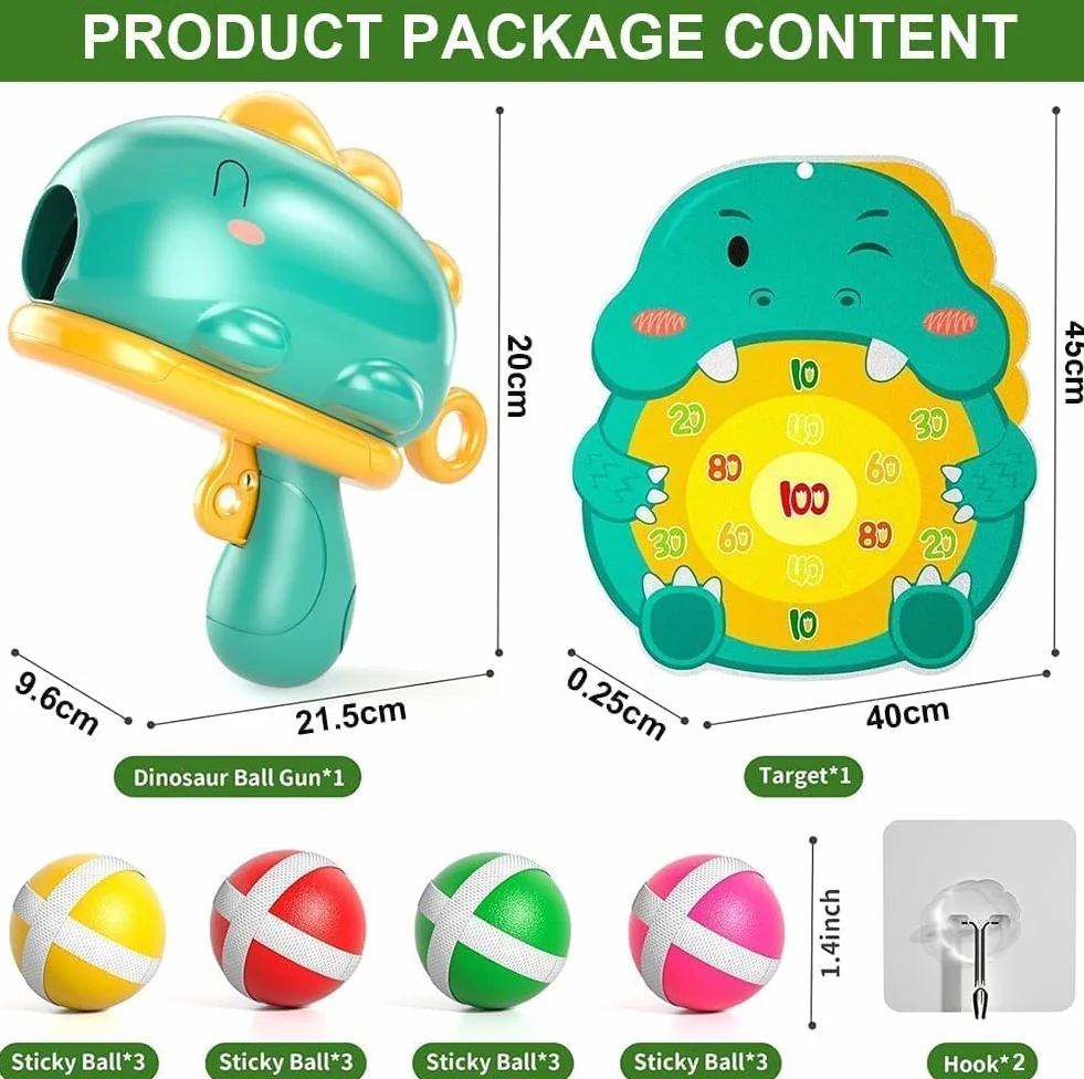 Gioco Freccette Bambini Dinosauro Pistola Blaster Giocattolo Bersaglio 12 Palline Appiccicose