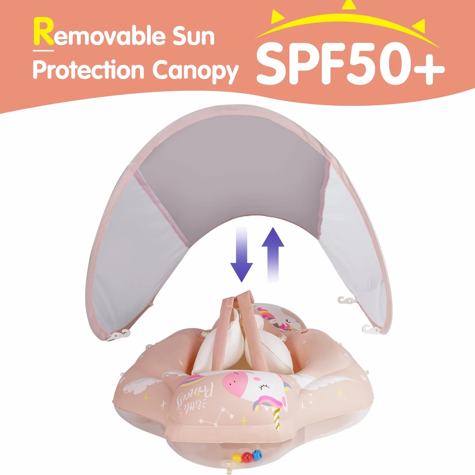 ANSTEN Salvagente Neonato, Salvagente Neonato 3-72 Mesi Salvagente Bambini 1 Anno Ciambella Neonato Mare Mutandina Gonfiabile Float con Parasole