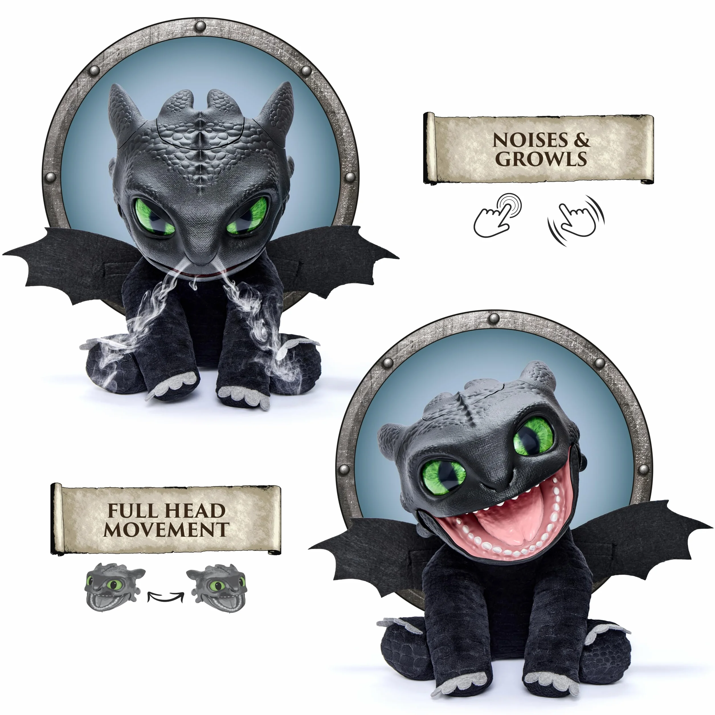 WOW! STUFF How To Train Your Dragon Toothless Puppetronic by RealFX - Looks-Feels-Sounds Real, 50+ Action & Sounds, 10" High Plush, Kids Ages 6+