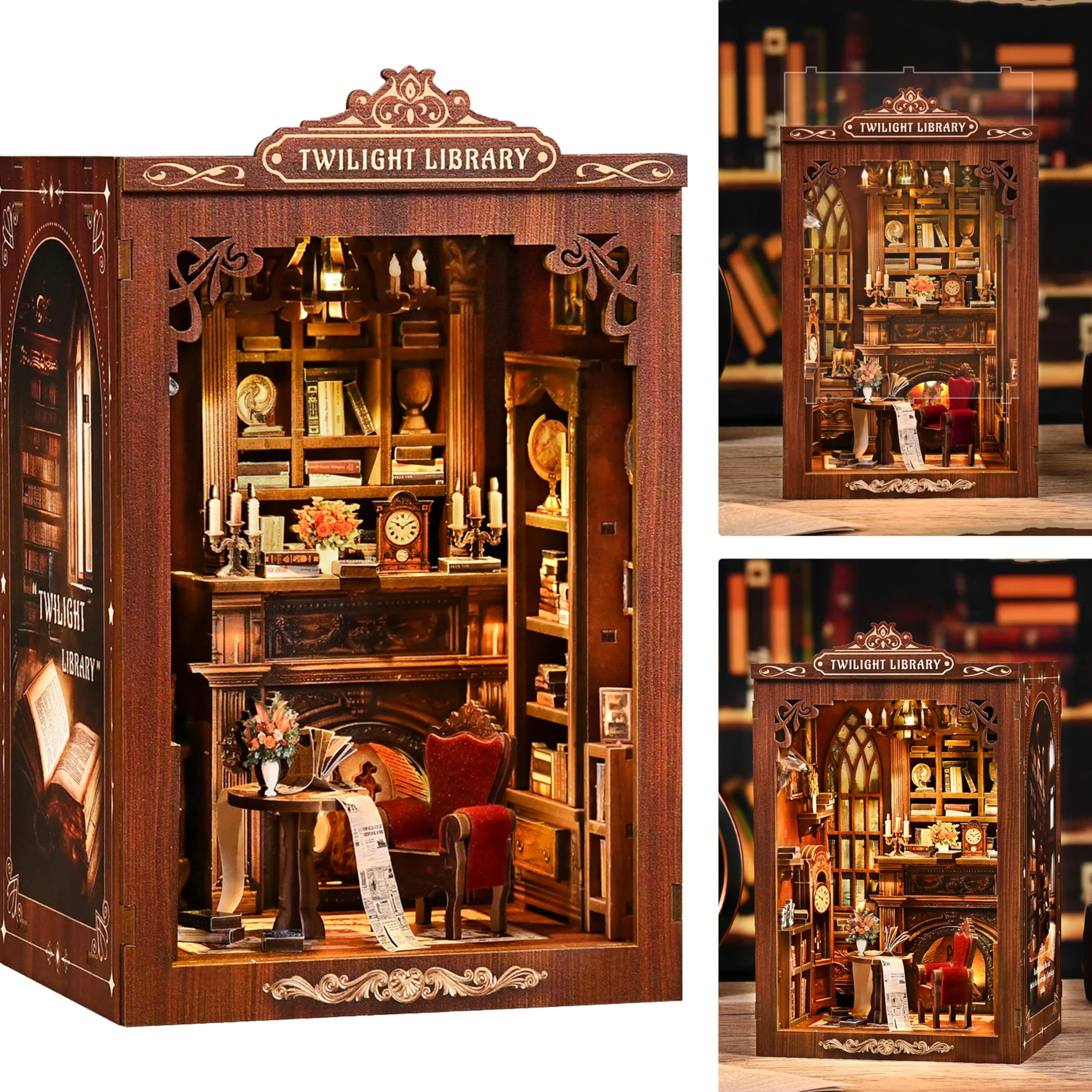 ISSEVE Kit per angolo del libro, kit fai da te in miniatura per adulti e principianti, mini kit per casa delle bambole, decorazione per libreria, puzzle in legno 3D per regali artigianali (biblioteca