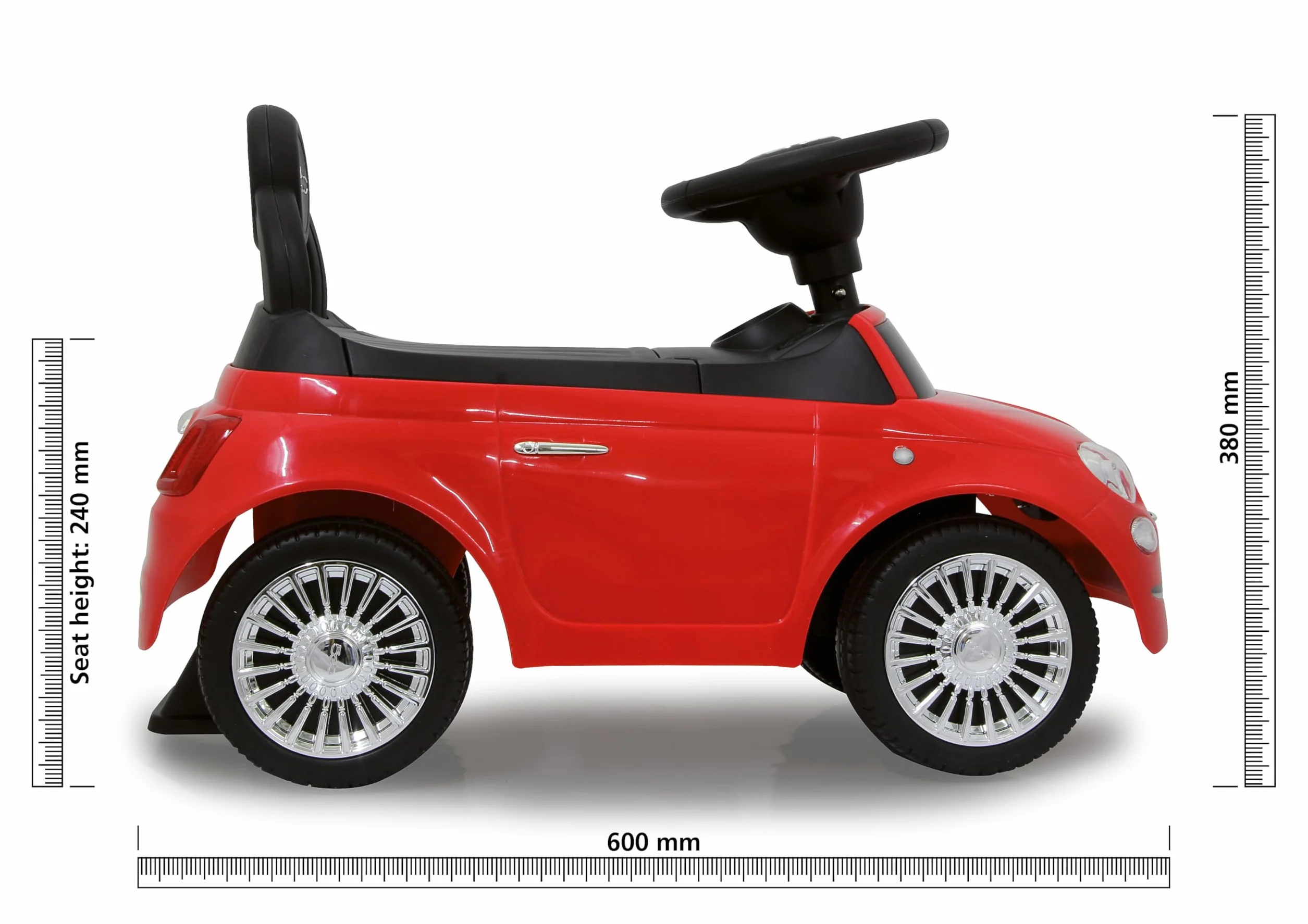 Jamara Push-Car Fiat 500 rosso z bagażnikiem i klaksonem