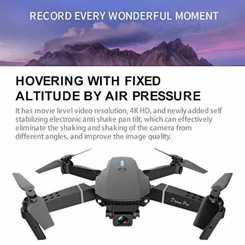 Malloy E88 WiFi FPV Drone con Grandangolare 4K HD Dual Camera Pieghevole Altitude Hold RC Quadcopter Profesional Drones