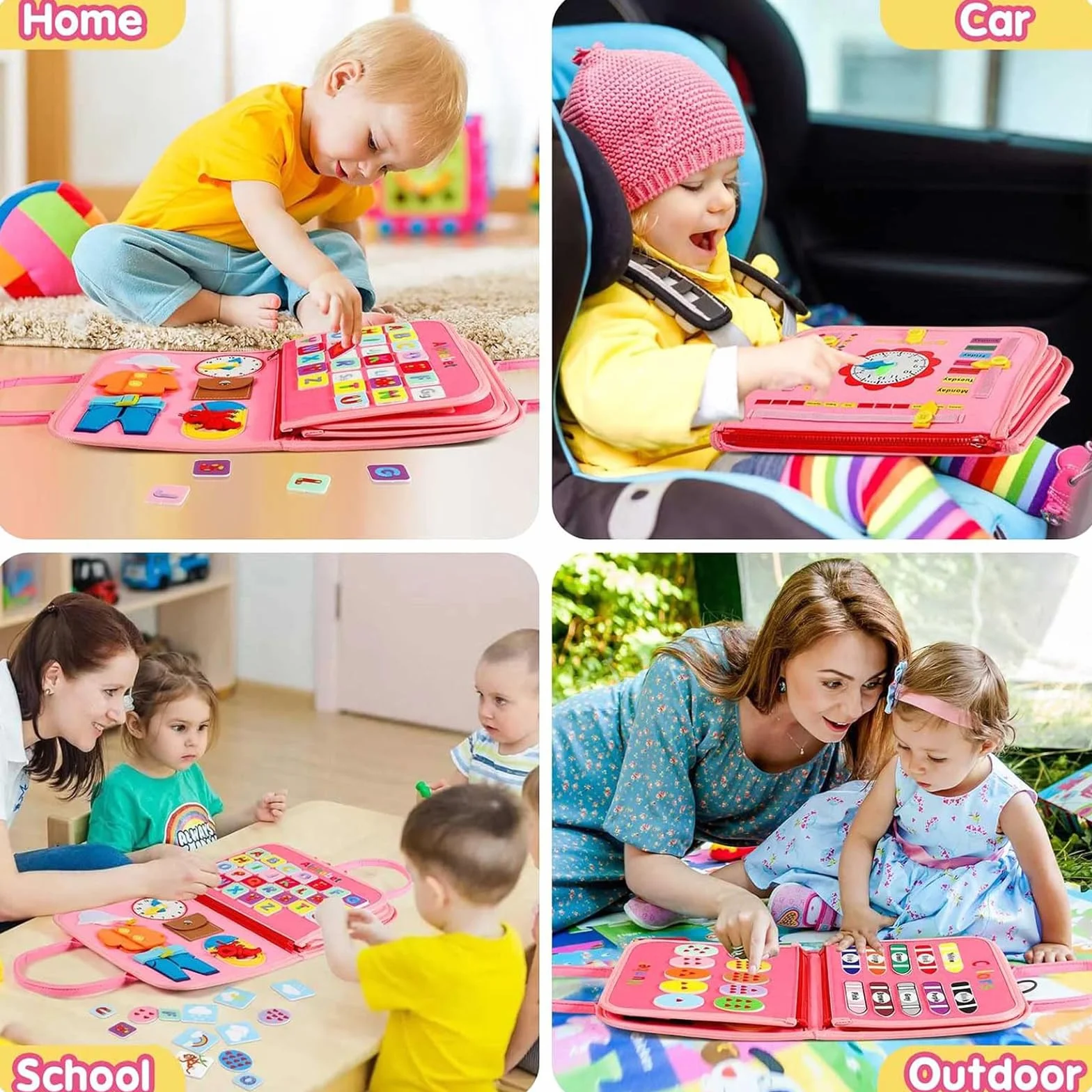 Busy Board Montessori Bambini, Pannello Sensoriale Libro attività di Feltro per Sviluppo Motricità Fine e Cognitivo, Quiet Book Viaggi, Giochi Educativi per Ragazzo Bambina#3