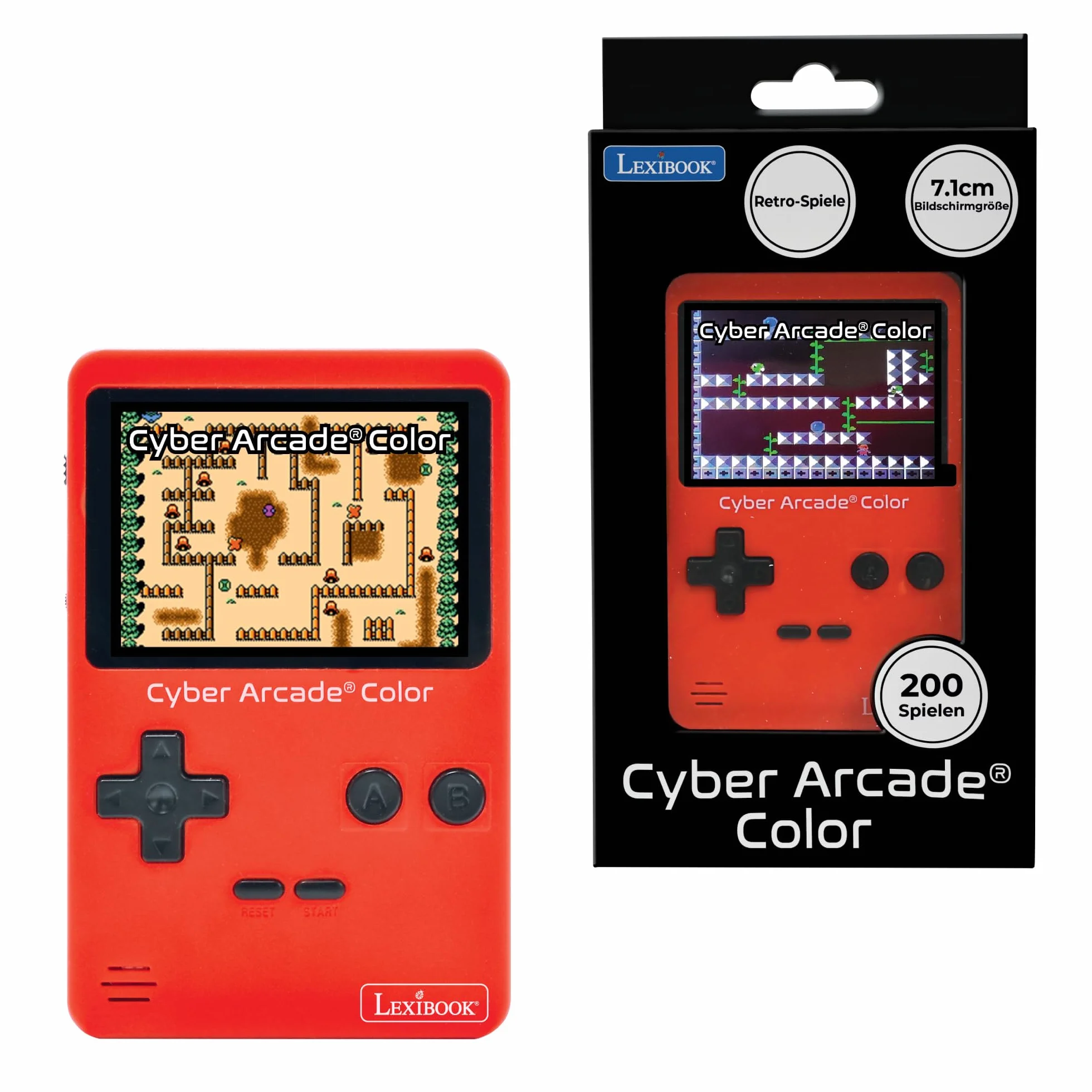 Lexibook, Cyber Arcade® Color, Console di giochi retrò portatile, 200 giochi d’azione, sport, corse, logica e altro, Schermo LCD a colori da 2,8", Rosso, JL2389