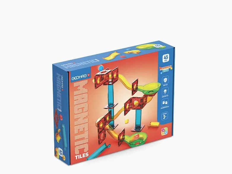 GEOMAG - Magnetic Tiles Marble Run 45Pz, Costruzioni Magnetiche per Bambini Geometriche per Costruzioni 3D e Pista Biglie, Giochi Bambini 3 Anni +, Gioco STEM Educativo, Idea Regalo Compleanno Natale