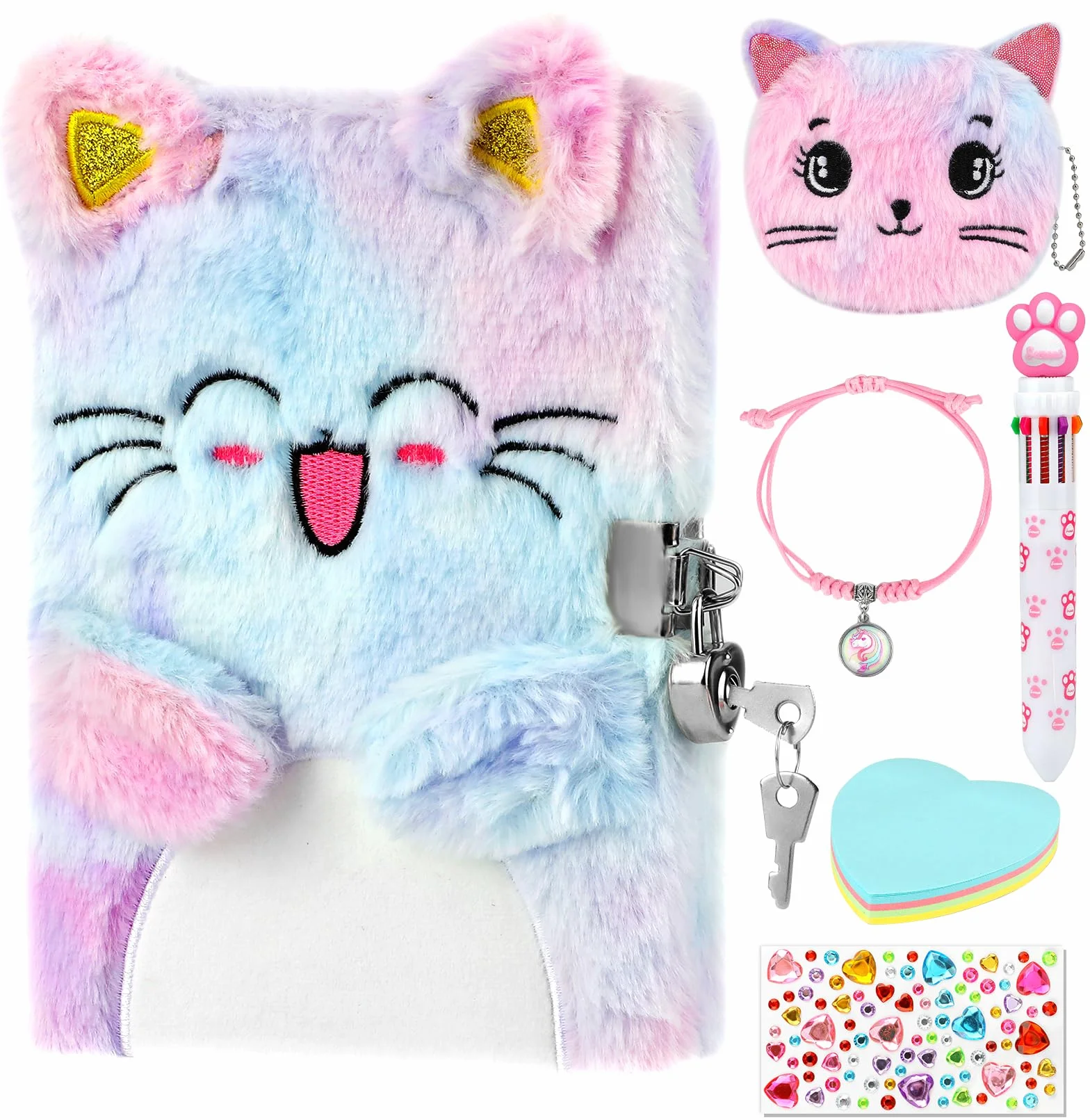 Diario Segreto con Lucchetto Bambina, Peluche Quaderno Delle con Penna Multicolore Braccialetti Portamonete Adesivi Nota Appiccicosa Cancelleria Forniture Scolastiche Regali per Ragazze
