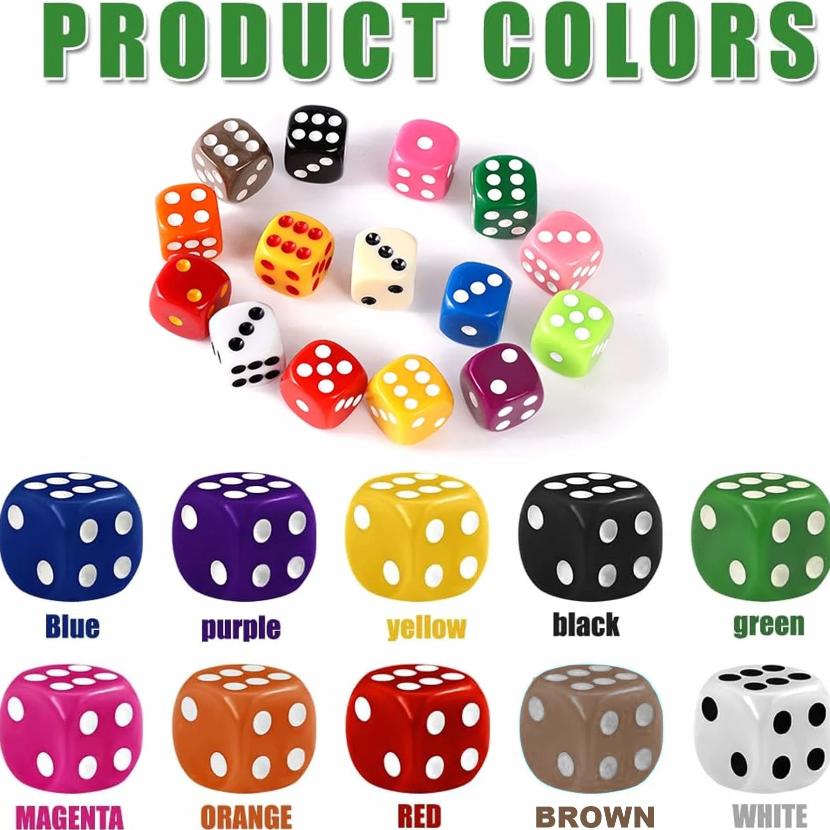 10 Pezzi Dadi, 6 Facce 16mm Dadi da Gioco per Tenzi, Farkle, Bar, KTV, Yahtzee, Bunco or Insegnare i Matematici, 10 Colori