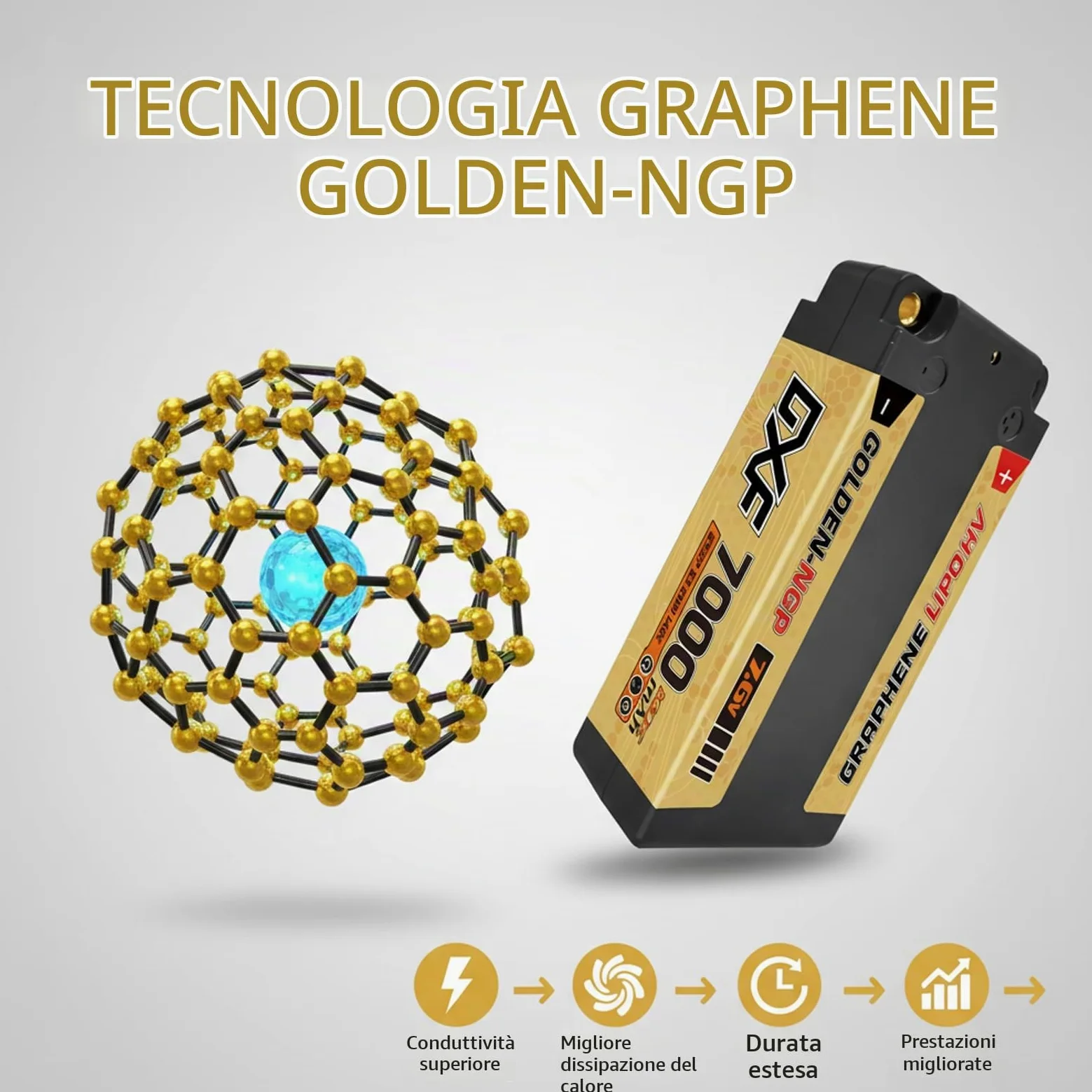 DXF Batteria LiPo 2S 7.6V 7000mAh 140C HV Corta Golden NGP Bullet 5mm Spina T Auto RC 1/8 1/10 Truck Aereo Elicottero Barca Buggy Custodia Rigida 2 Pezzi
