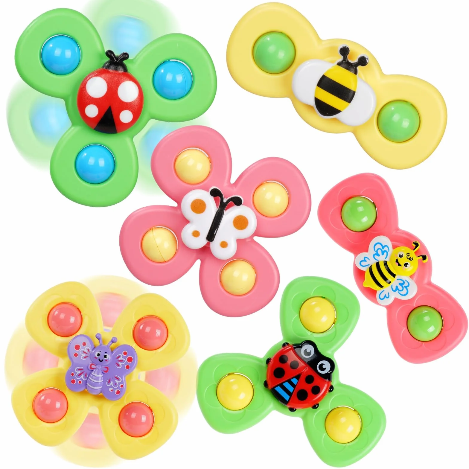 Ainiv Ventosa Spinner Top Giocattoli, 6PCS Ape Farfalla Coccinella ​Animali Simpatici Giocattoli per Il Bagno del Bambino, Ventose Girevoli Giocattoli per Bambini,Giocattoli Sensoriali per Bambini