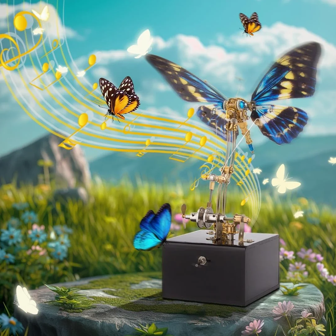 Puzzle 3D meccanico dinamico a forma di farfalla in metallo per adulti, kit di montaggio insetti 3D in metallo con carillon, regalo per adulti (versione kit/300+pz/blu)
