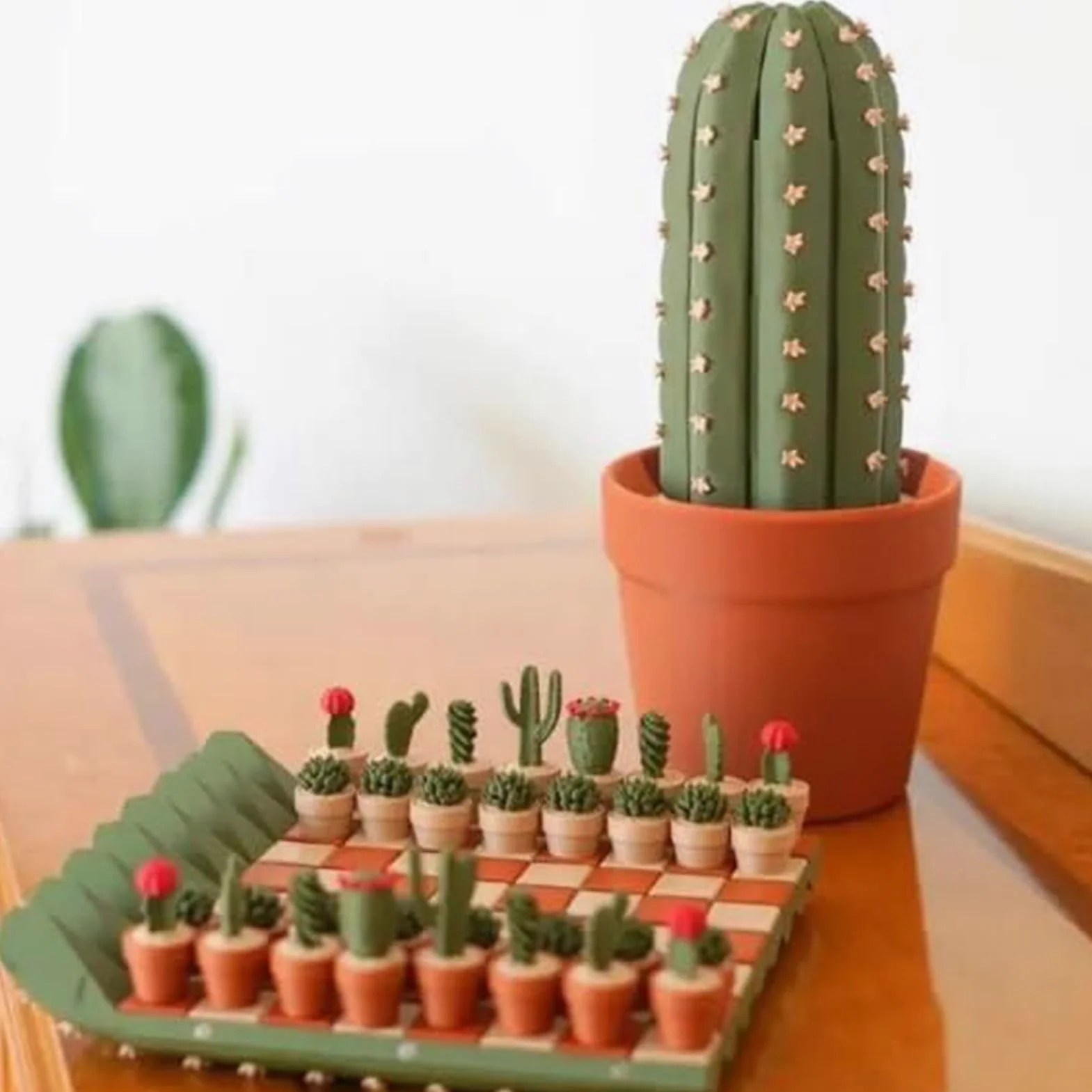 Set di Scacchiera A Formadi Cactus, Scacchiera Magnetica Arrotolabile A Forma di Cactus Portatile, Decorazione da Tavolo per Viaggi, Adulti, Principianti, Amanti Delle Piante
