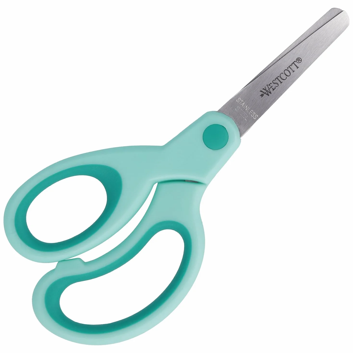 Westcott Forbici per bambini Softgrip turchese per mancini | Impugnatura ergonomica per bambini in età prescolare | 13 cm (5") ideali per le mani dei bambini | Punta arrotondata | E-21586 00