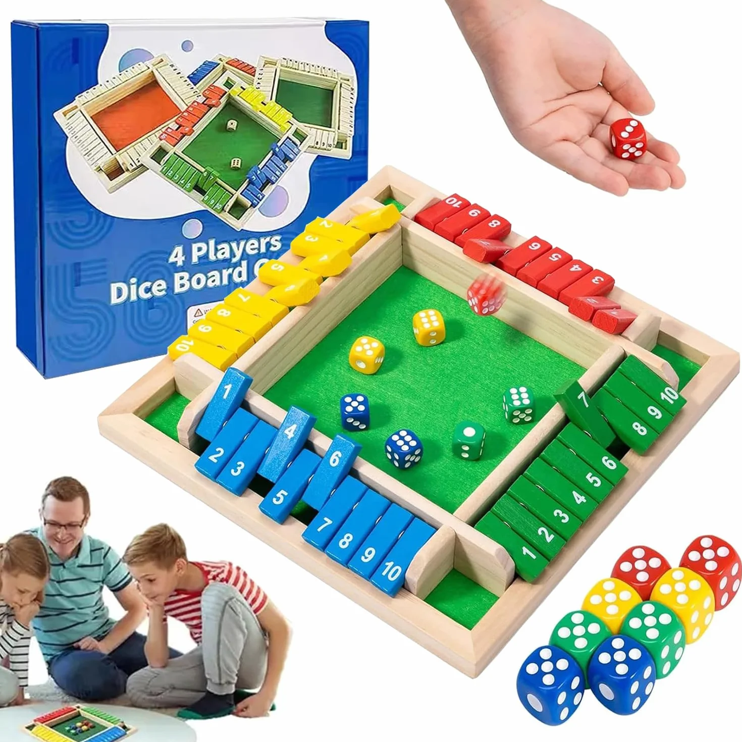 Shut the Box in Legno 2-4 Giocatori - Gioco da Tavolo Con 8 Dadi per Matematica - Set Completo per Bambini, Adulti, Famiglia o Bar