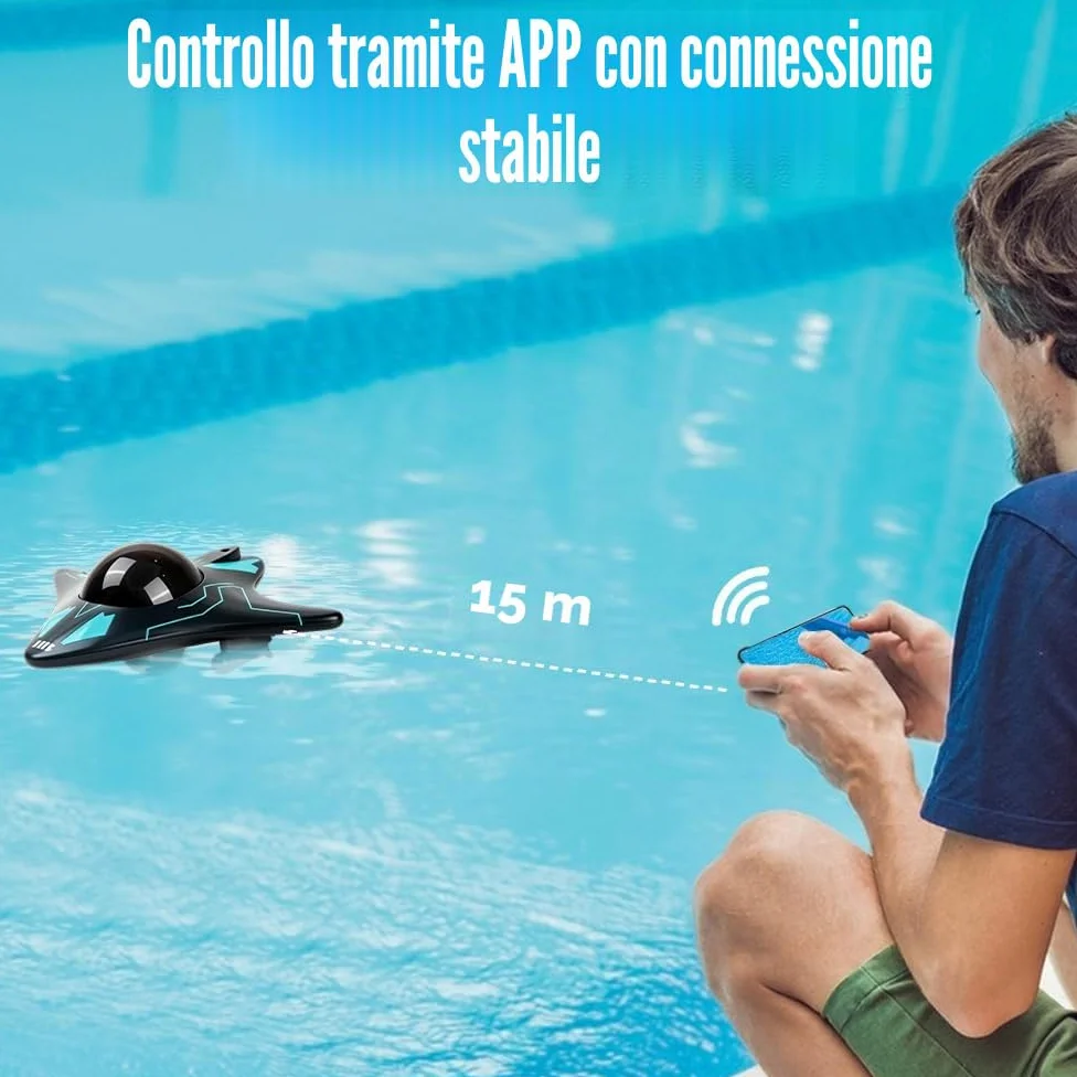 Barca telecomandata, barca RC con telecamera ad alta definizione, luci LED, controllo senza fili tramite app, angolo della telecamera regolabile, nave spaziale ad alta velocità