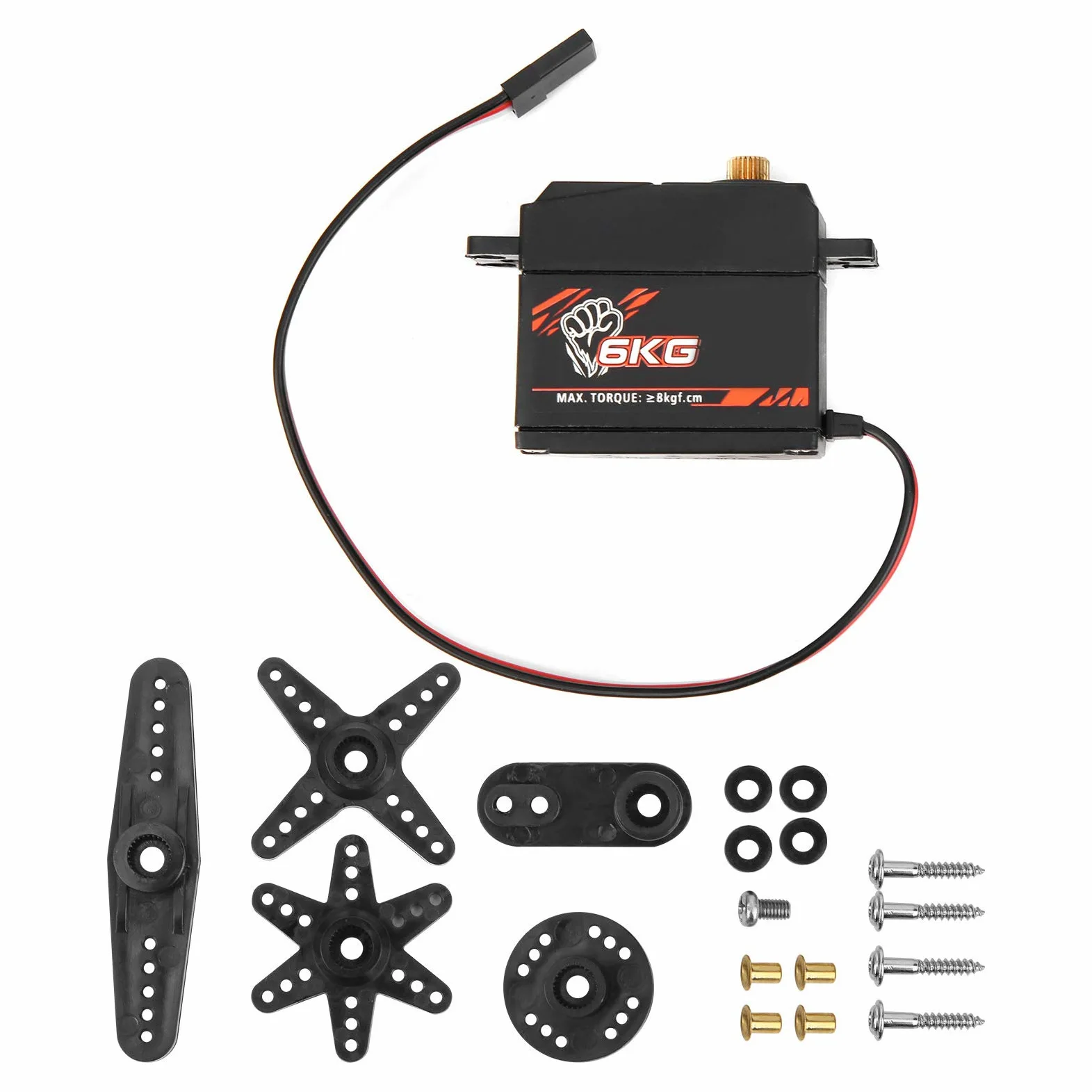 SURPASS - Servo digitale HOBBY S0600M con ingranaggi in metallo da 6 kg, servo per auto RC a coppia elevata, servo per barca ad ala fissa impermeabile con 5 bracci servo,