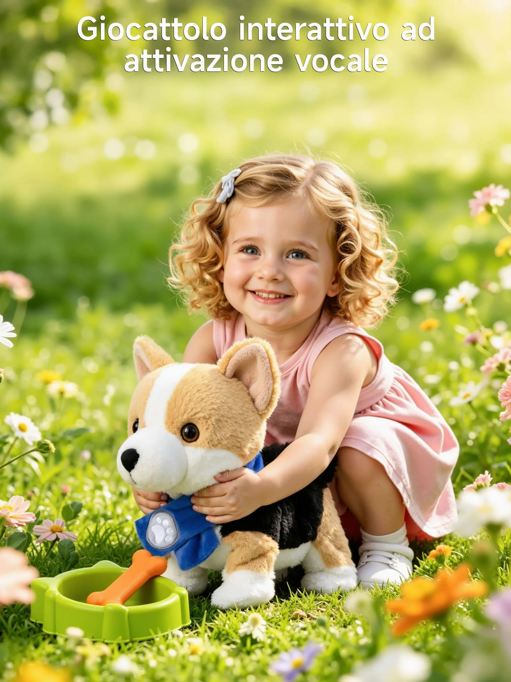 Cagnolino Che Abbaia e Cammina con Controllo Vocale, Parla, Muove la Coda, Peluche Cane Giocattolo Interattivo Elettronico, Cane Robot Realistico, Regalo per Bambini dai 18 Mesi
