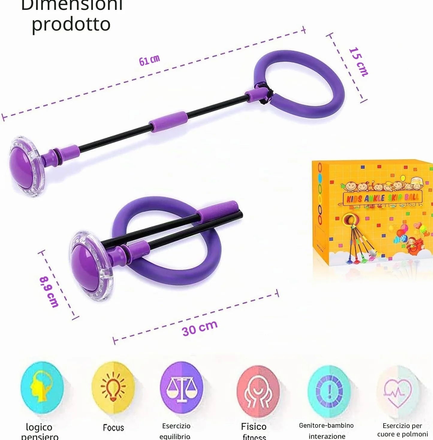 Q-WOOFF Jumping Ball and Skipping Rope, giocattolo all'aperto per bambini dai 5 ai 12 anni, regalo per ragazze dai 5 ai 12 anni, regalo per ragazzi, esercizio fisico, giochi di salto