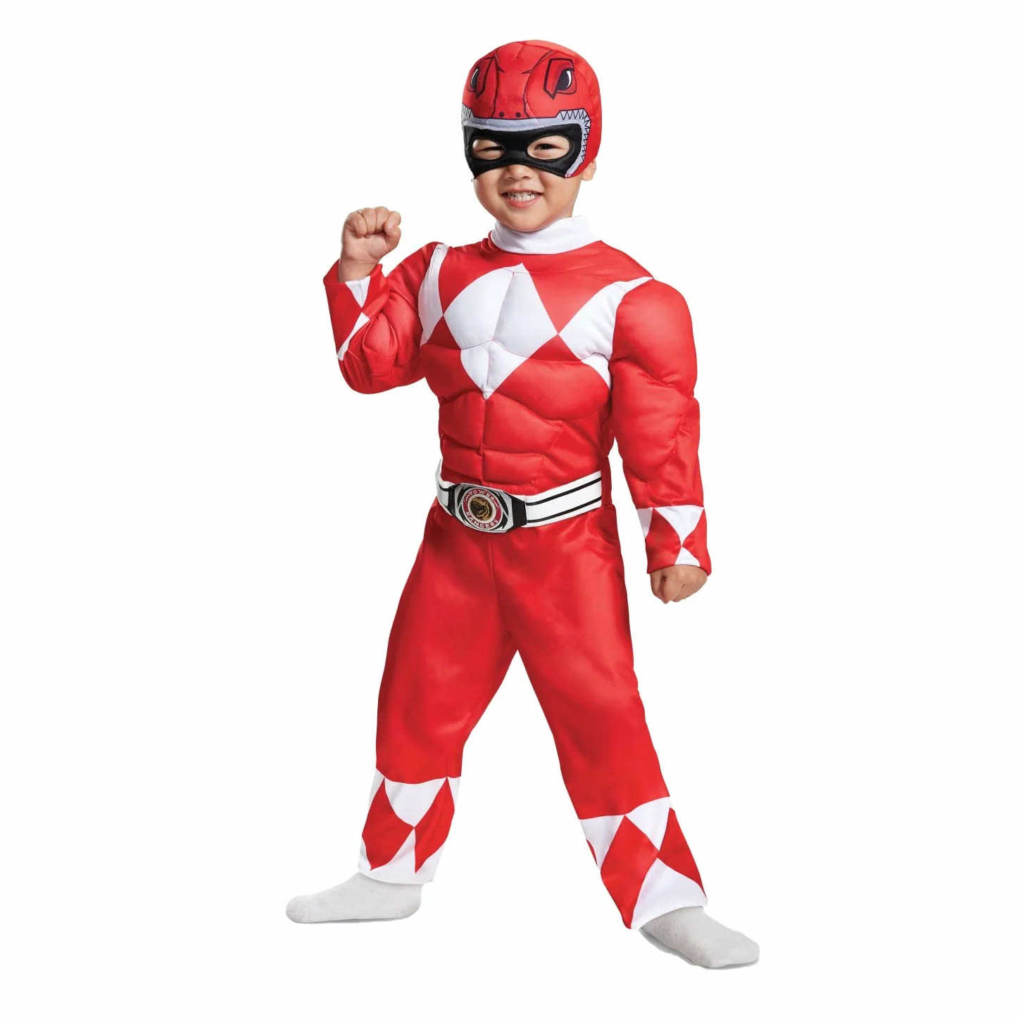 Disguise Costume Power Ranger Rosso Bambini, Vestito Muscoloso Carnevale Power Ranger, Costumi Di Carnevale Per Bambini Taglia XS (3-4 anni)