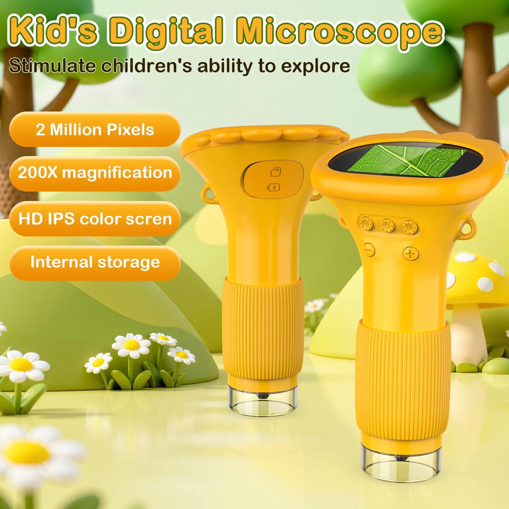 GlobalCrown Microscopio bambini tascabile,Microscopio digitale portatile 200x con schermo da 2,0 pollici,giocattolo per l'apprendimento scientifico per 3,4,5,6,7,8,9,10 anni ragazzi,ragazze