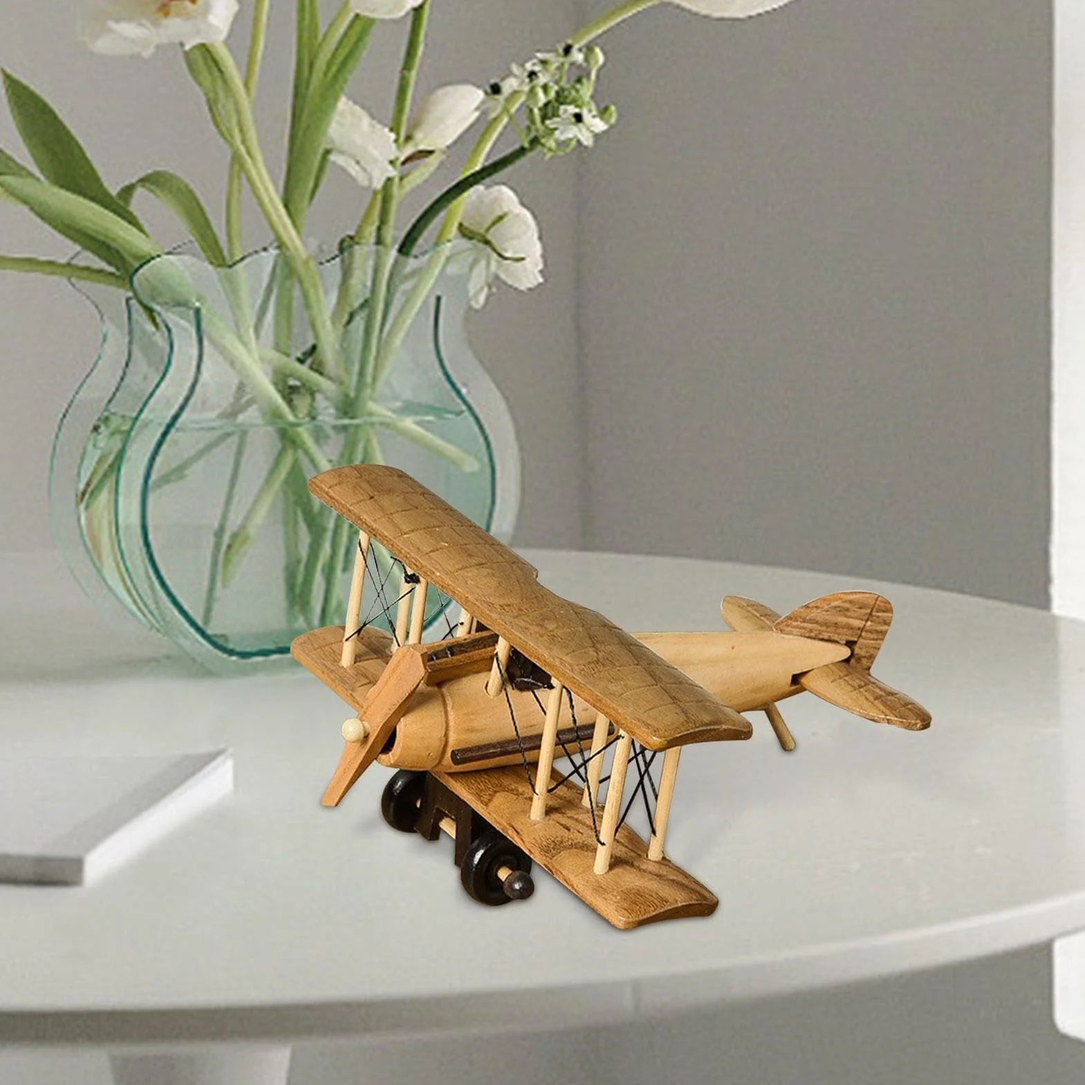 Aeromodello in Legno Teksome, Modello Artigianale di Aereo Vintage da Tavolo, Regalo di Compleanno per Bambini