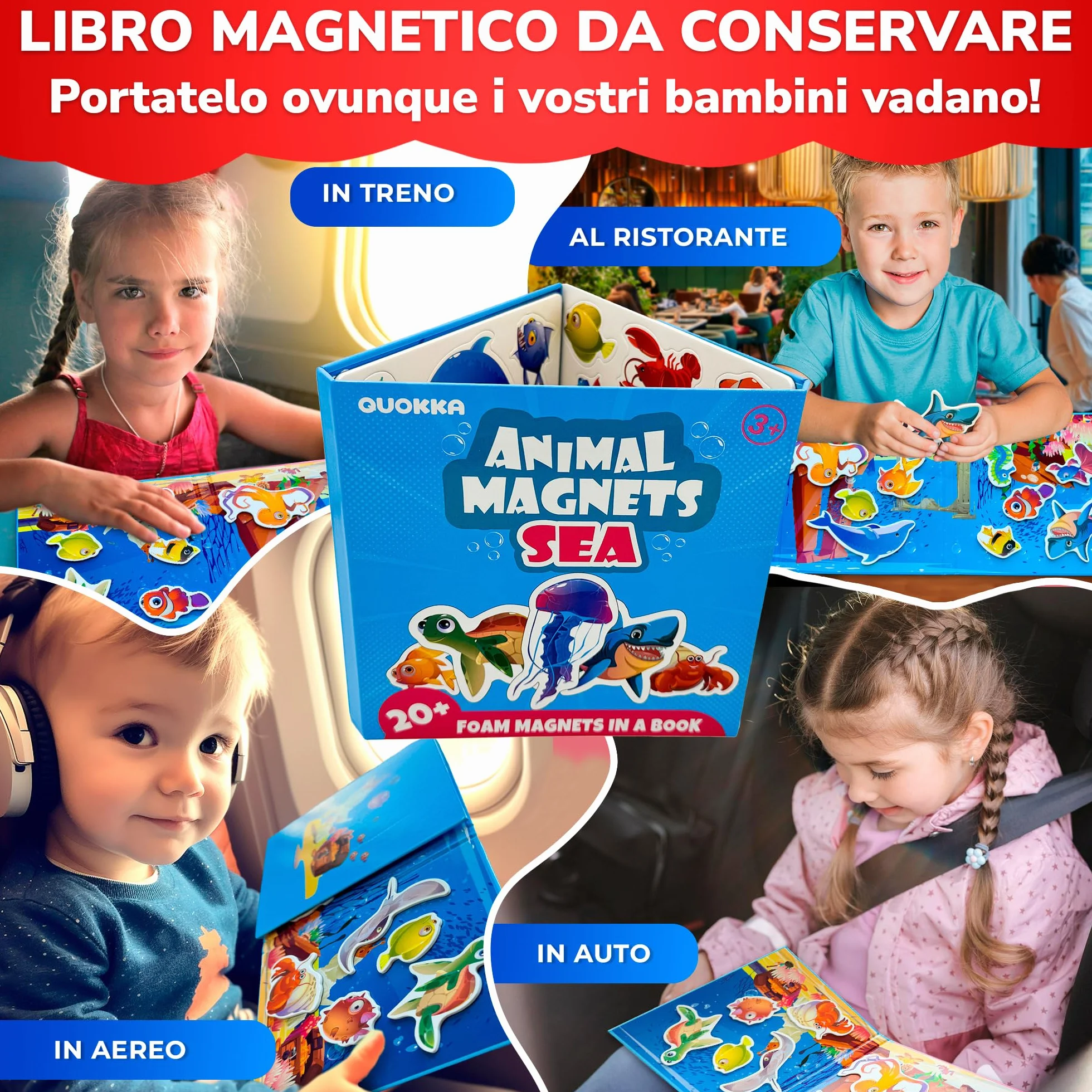 QUOKKA Gioco magnetico per bambini dai 2 ai 3 anni - Puzzle magnetico da oltre 20 pezzi per bambini piccoli in aereo - Giochi da viaggio con creature marine - Giocattoli educativi da viaggio - Magnete