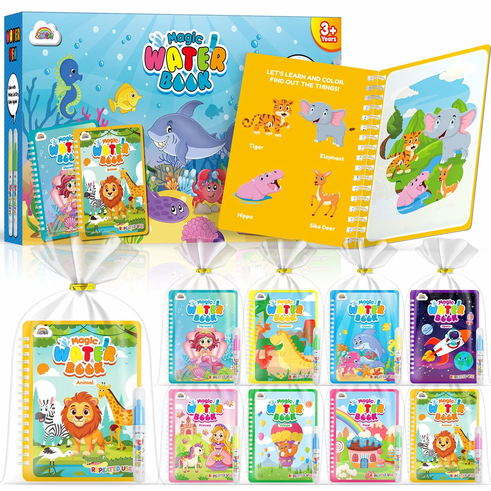 ZMLM 24 Libri da Colorare con acqua gadget compleanno bambina bambino bambini, Riutilizzabili mini libri da colorare Magico Pittura per di 4-8ann regalini fine festa compleanno bambini (24Classica)