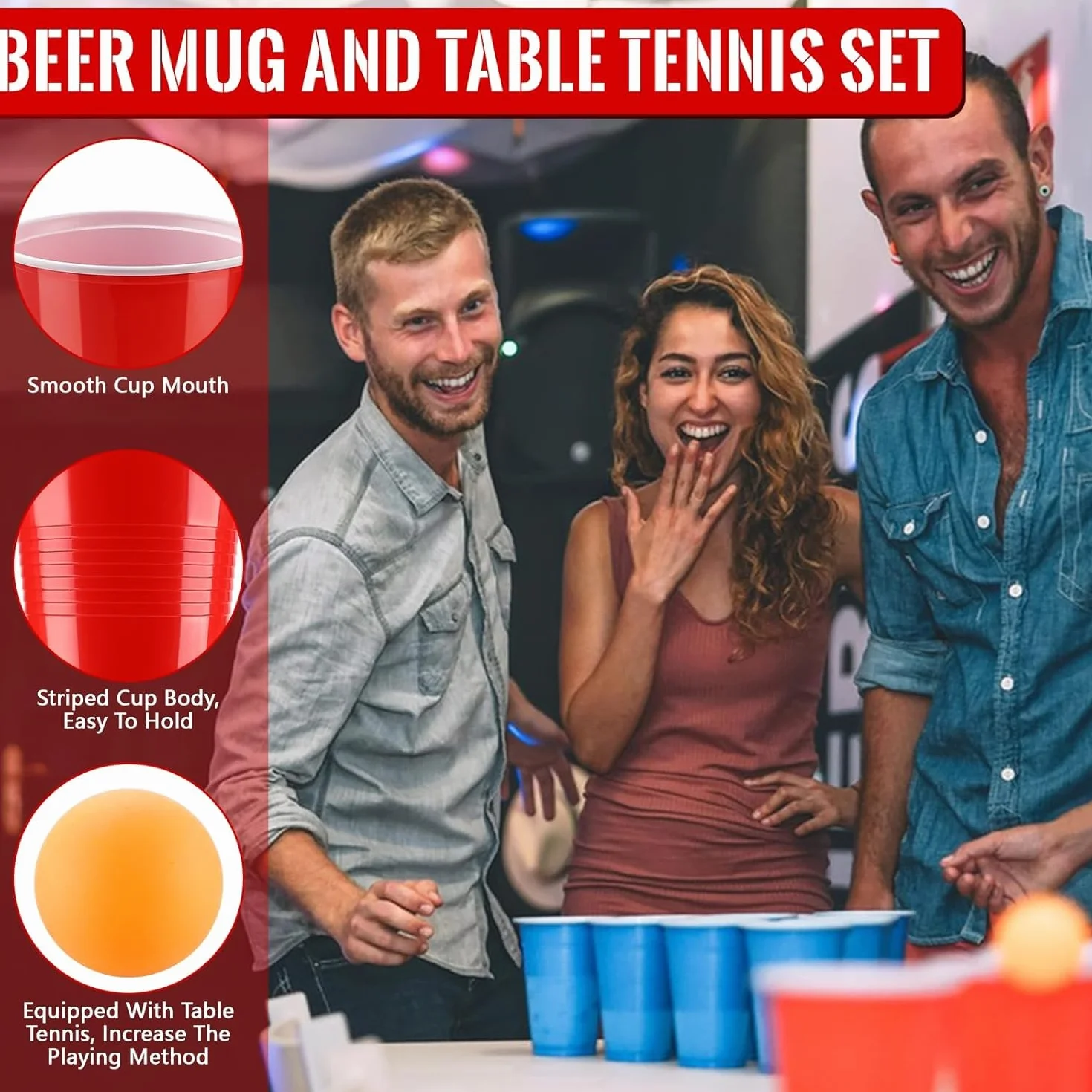 Beer Pong, 100 Bicchieri Beer Pong e 12 Palline da P ing Pong, Bicchiere di Plastica, 500ML Giochi Alcolici, per Adulti Festa di Compleanno di Natale