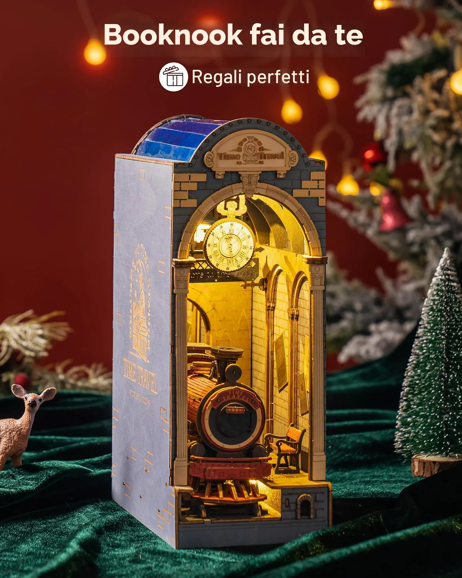 RoWood DIY Book Nook Kit - Miniatura Libro Nook Booknook Modellismo Kit Puzzle in Legno 3D per Libreria Fermalibri Decor con Mobili e Luce a LED