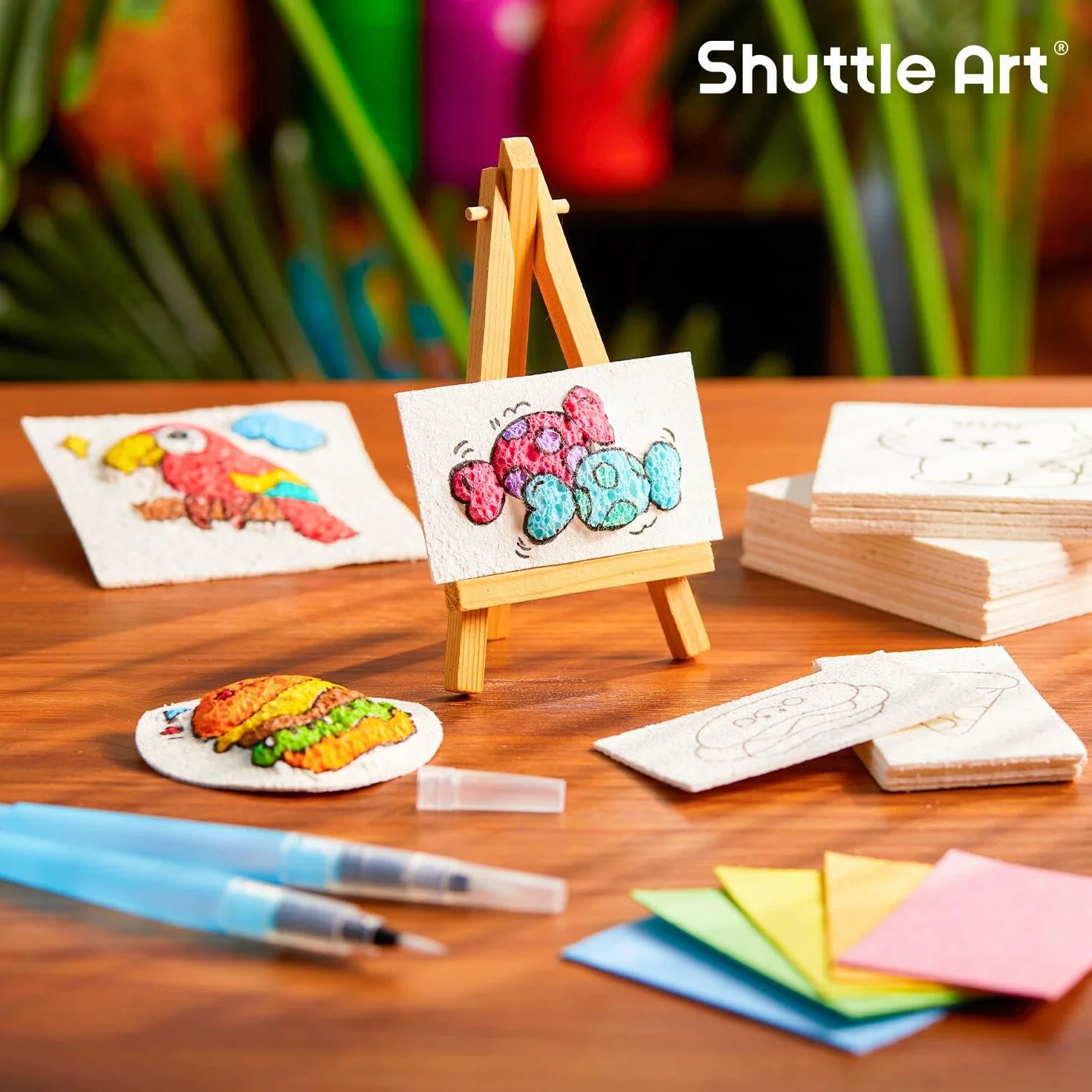 Shuttle Art Kit Pittura Magica Gonfiabile 66 Pezzi 3D con Spugna Texture 60 Fogli Carta Spugna