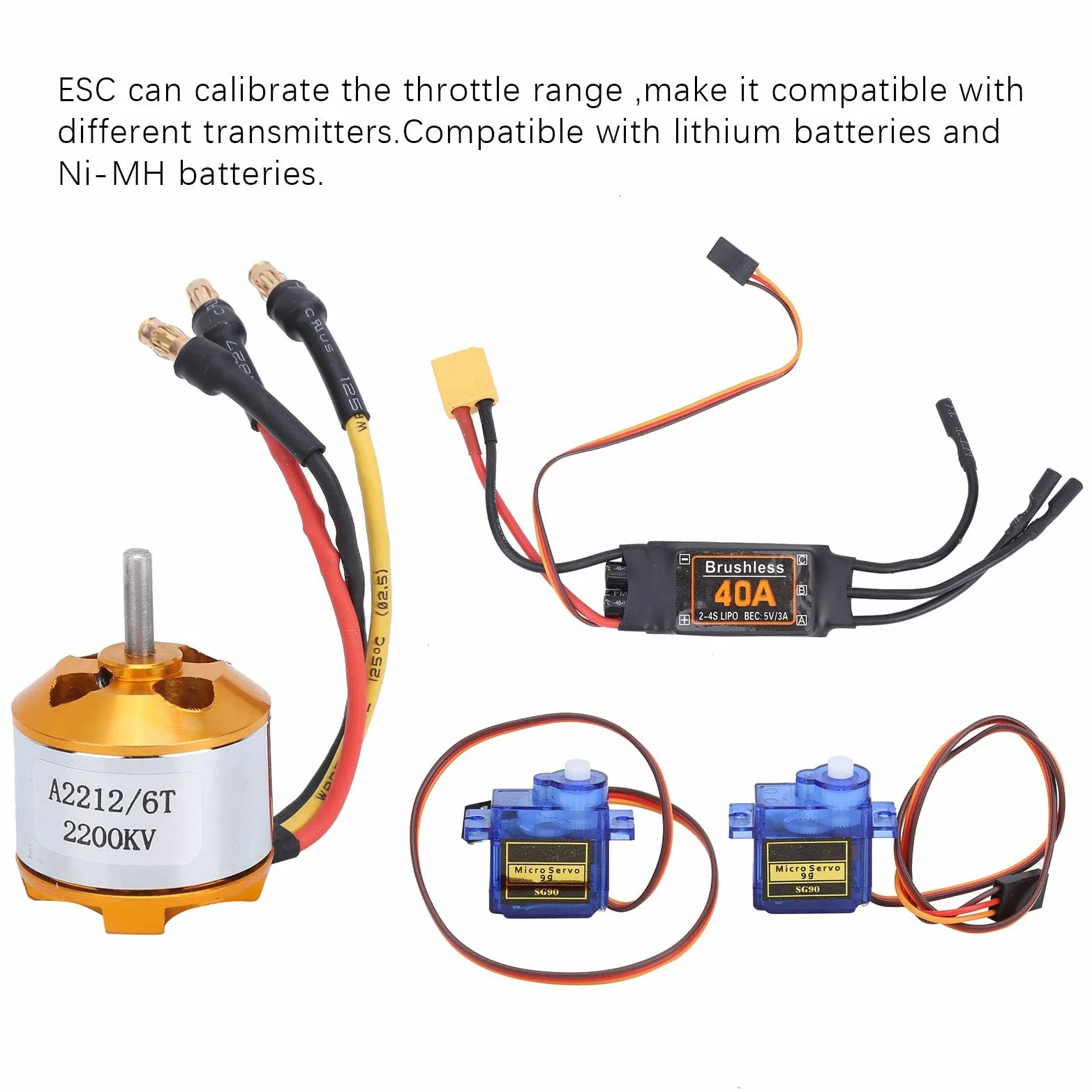 Motore per aeroplano RC, 2212 KV2200 Motore Brushless 40A XT60T SG90 Servo 6035 Kit di accessori per elica per aerei RC Aereo RC Quadcopter Aereo ad ala fissa elicottero aereo aereo