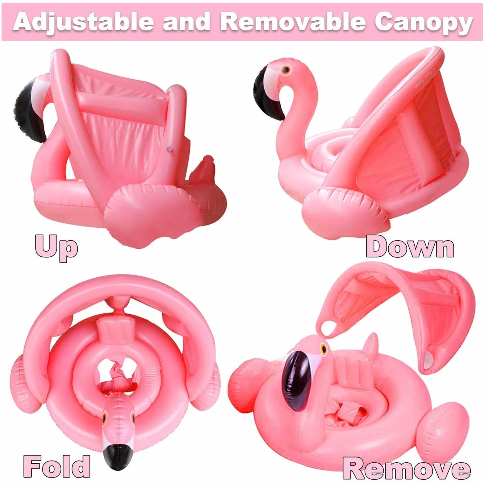 Fenicottero Anello di Nuoto,Baby Salvagente Bambini Giocattoli galleggianti,Baby Float con Parasole (A)