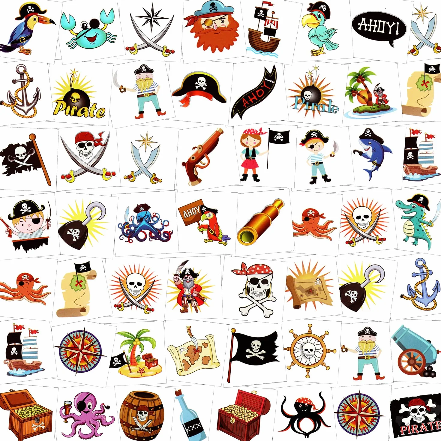 HOWAF Pirati Tatuaggi Temporanei per Bambini, 96Pcs Tatuaggio Temporaneo Falso Tatuaggi Tattoos Adesivi per Bambini Ragazze Ragazzi Regalo Pirati Festa di Compleanno Bomboniere Giocattolo