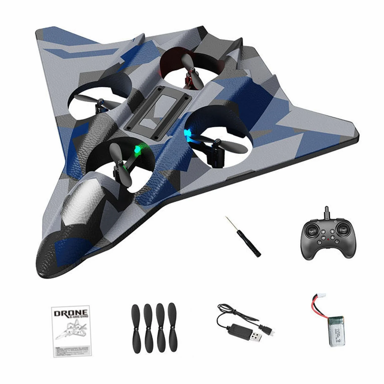 Aereo Radiocomandato RC Quadcopter Telecomando Funzione Hovering Materiale Eva Ricaricabile Luce Facile Utilizzo Adatto per Bambini Adulti P, Blu