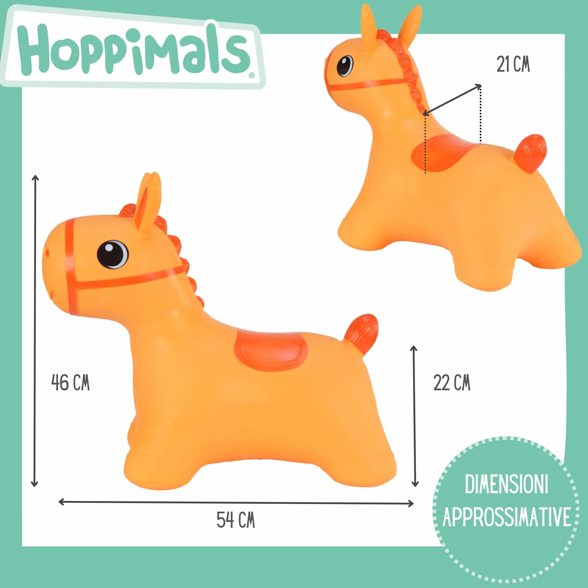Space Hopper Cavallo Gonfiabile per Bambini di età Pari o Superiore a 12 Mesi – Imballo con Confezione Regalo, Pompa Inclusa – Cavalcabile Bambino, Palla rimbalzante per Bambini - Arancione