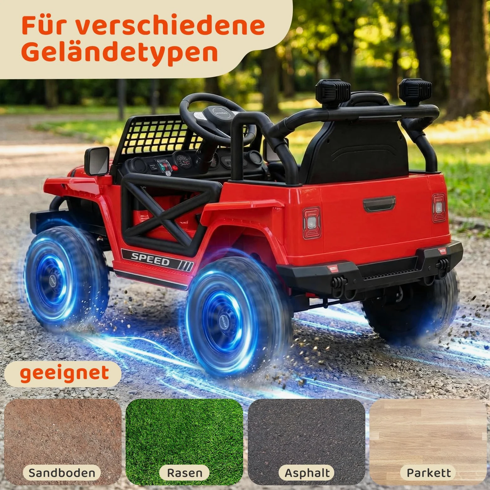 MAMIZO Auto Macchina Elettrica per Bambini 12V 7Ah, Jeep Elettrica Bambini | con 2 Motore 12V, Telecomando 2.4G, Velocità regolabile, LED, Musica, Ammortizzatori, Partenza lenta,max 30Kg, 3-8 anni,Rosso