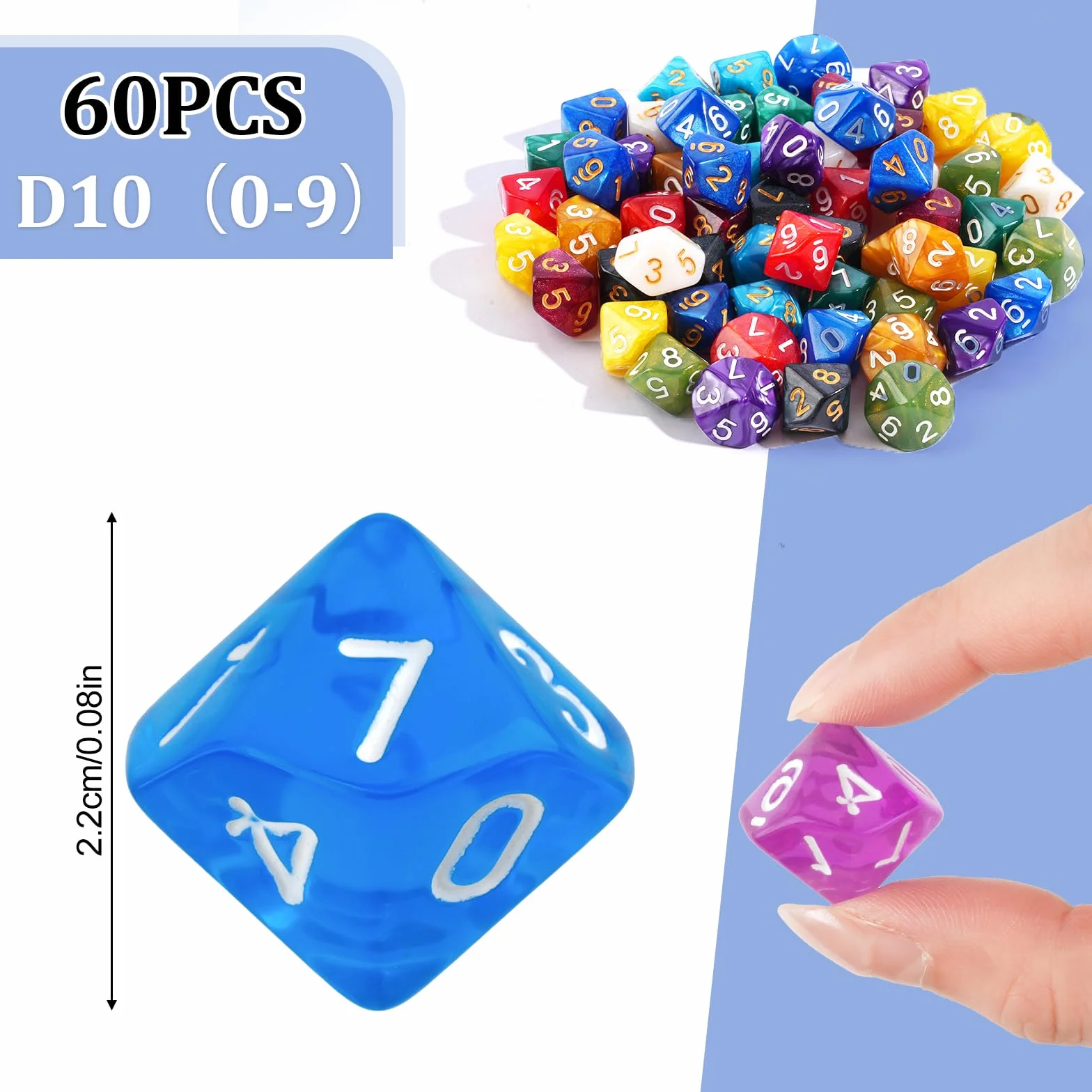 Set di dadi poliedrici, 60 pezzi, in acrilico, D10, per giochi da tavolo D&D/RPG/MTG, gioco di carte, gioco di ruolo per attività di intrattenimento, locali ricreativi (12 colori)