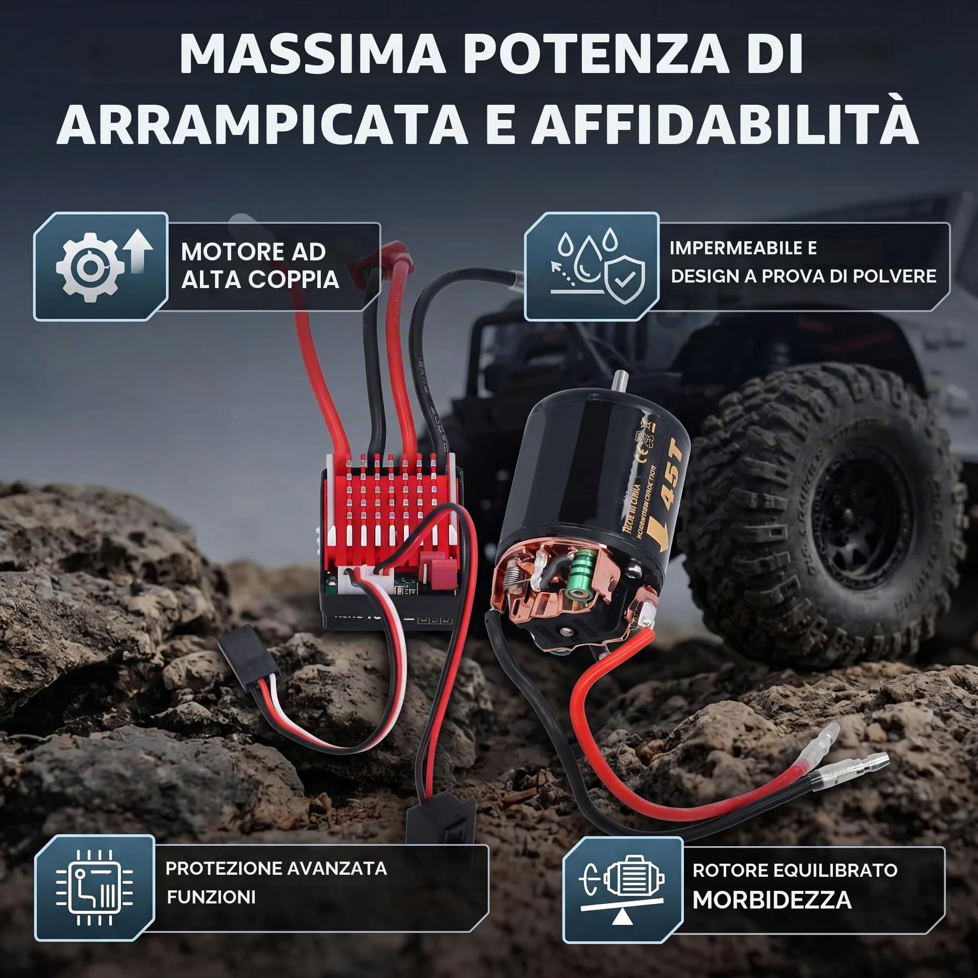 1/10 RC Motore ESC, 540 Motore Spazzolato 35T 45T 55T con 360A ESC Combo, 1/10 RC Elettrico Ad Alta velocità Controller T Plug Accessorio Adatto per Tamiya 1/10 RC Auto da Corsa Camion(45T)