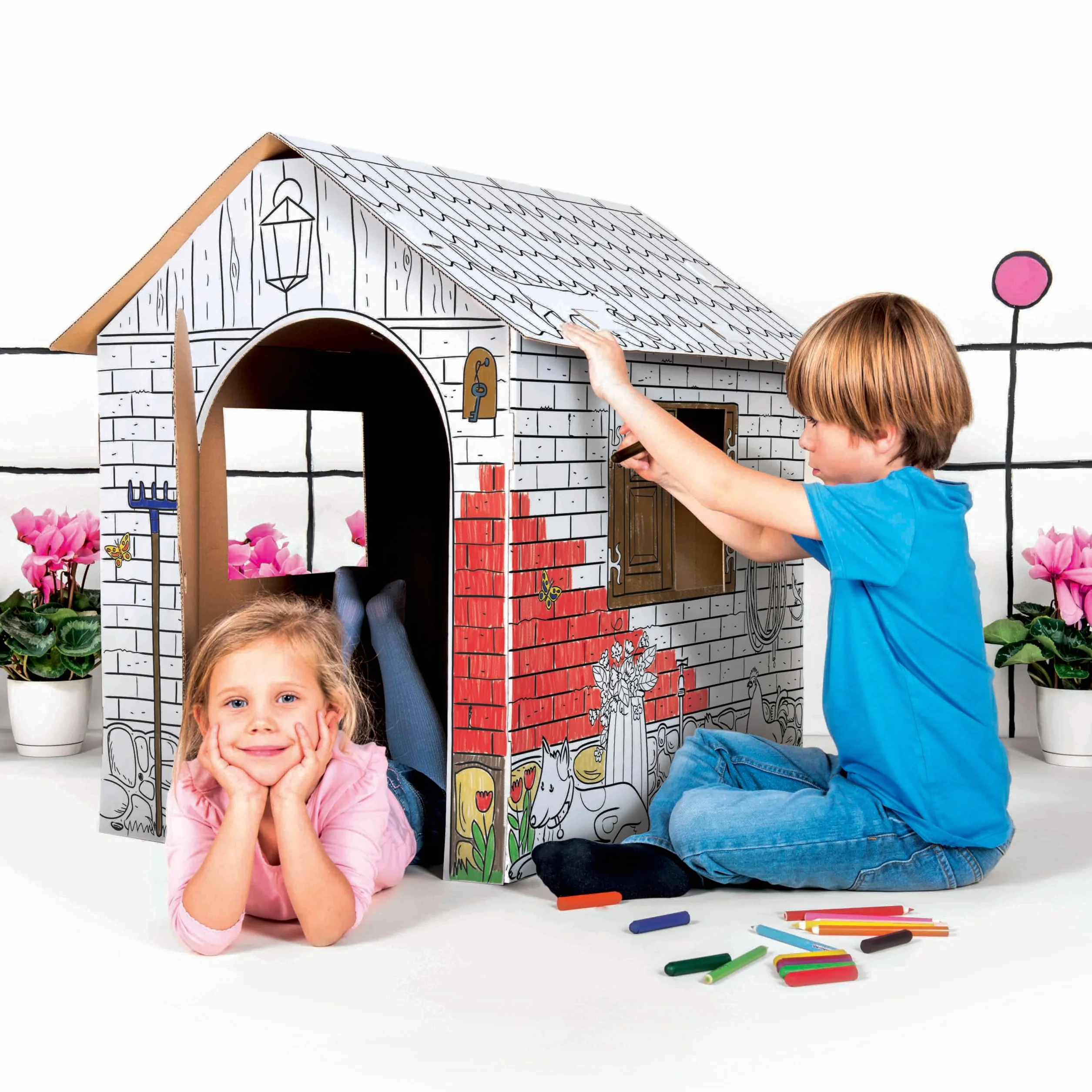 Casetta della Fattoria Farm House in cartone da colorare Gioco Laboratorio metodo Montessori 100% Ecologico e Riciclabile | GreenCity Villaggio di Carta | gioco di ruolo e di emulazione per bambini