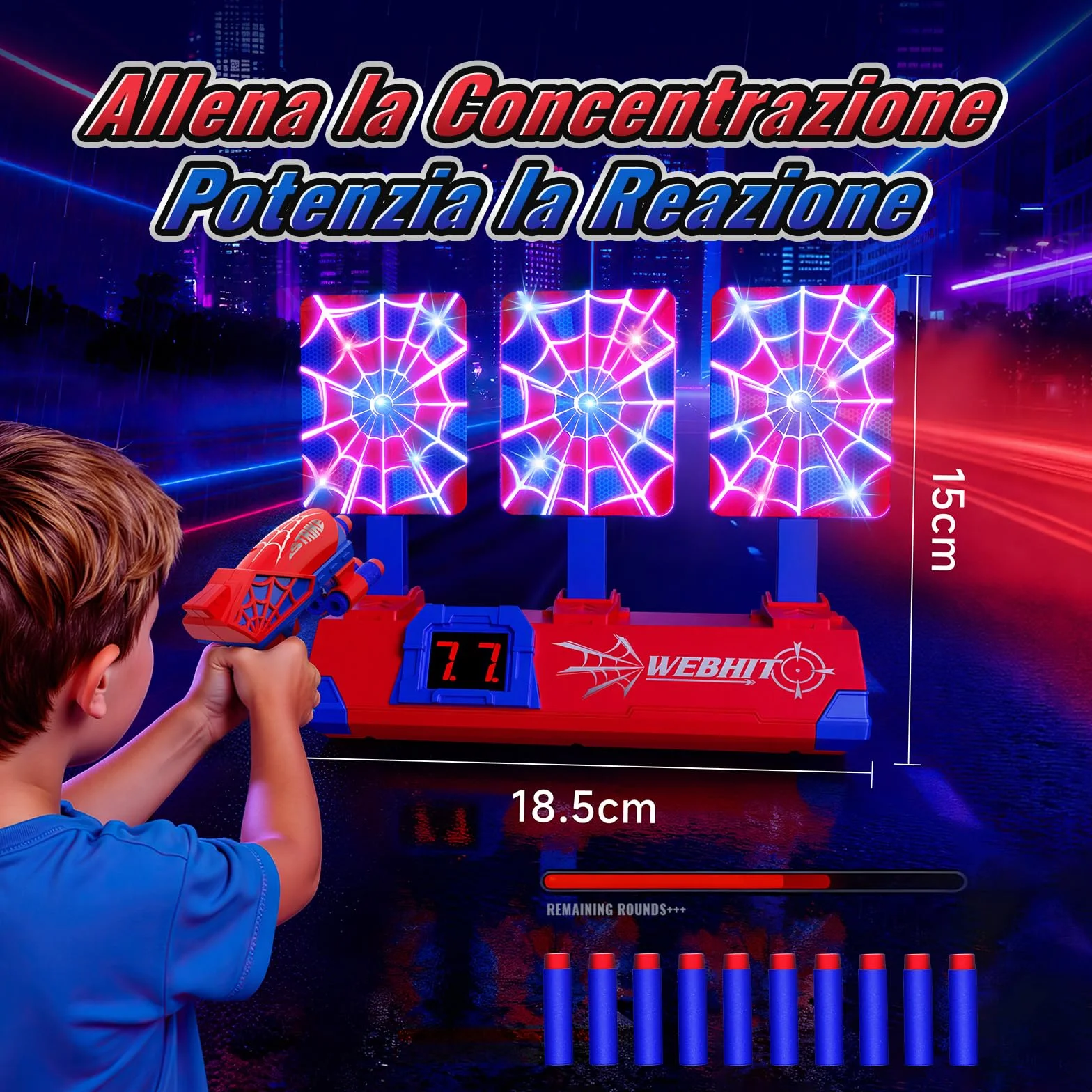 Tiro al Bersaglio Elettrico Digitale con Pistola Giocattolo per Bambini 3-12 Anni