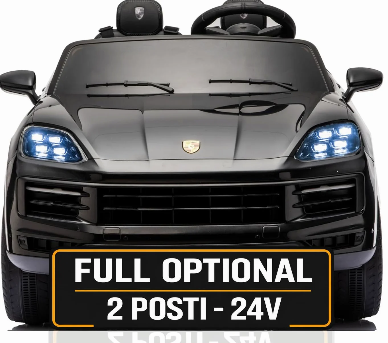 Porsche Cayenne 24V Maxi SUV Elettrico per Bambini 2 Posti Macchina Elettrica con Telecomando Due Cinture a 3 Punti Luci LED Bluetooth Carico Massimo 60 Kg (Nero)
