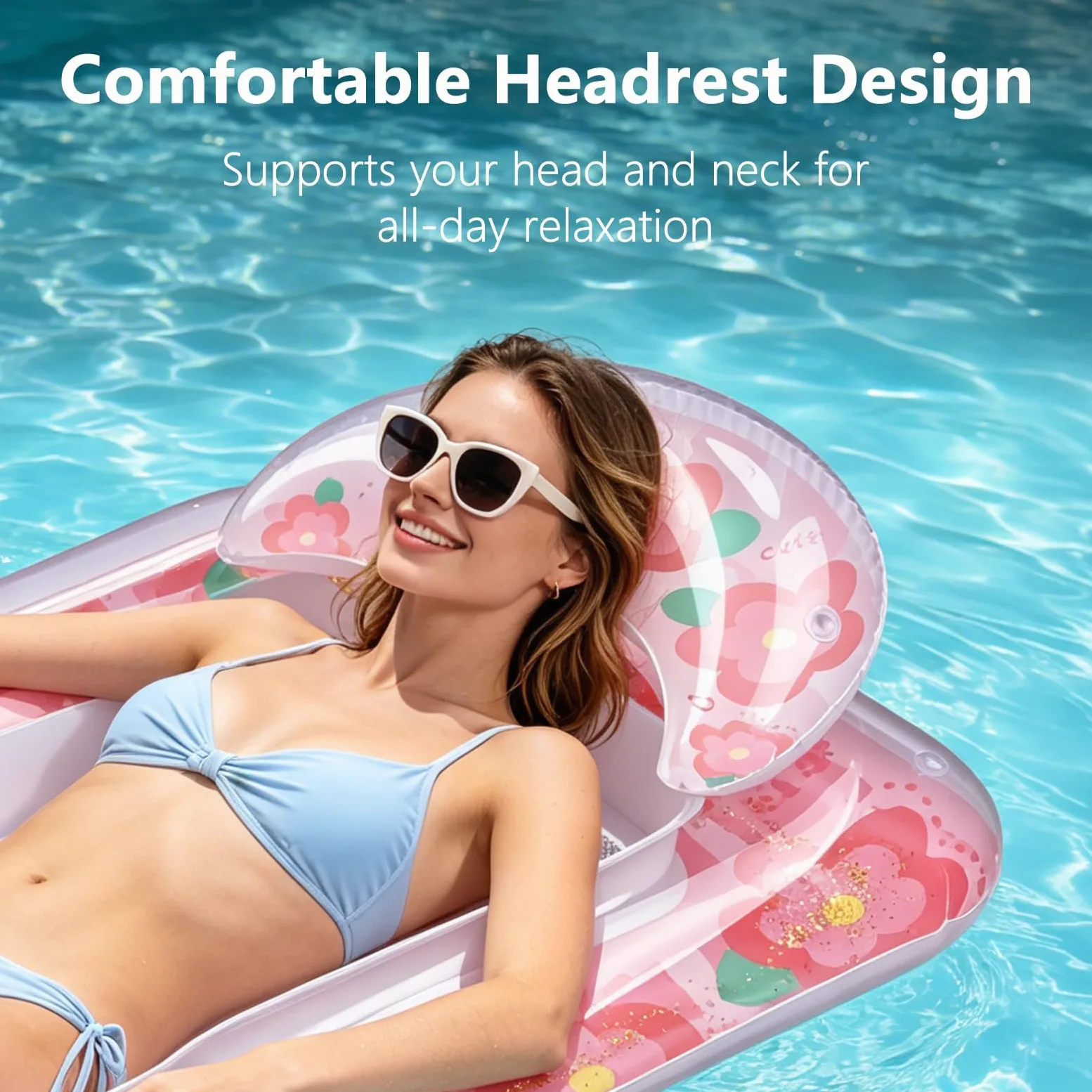 Materassino Mare in PVC Galleggiante Gonfiabile Piscina con Parasole Disponibile in Una varietà di Colori con Schienale e portabicchiere Accessori Piscina per Piscina e Spiaggia