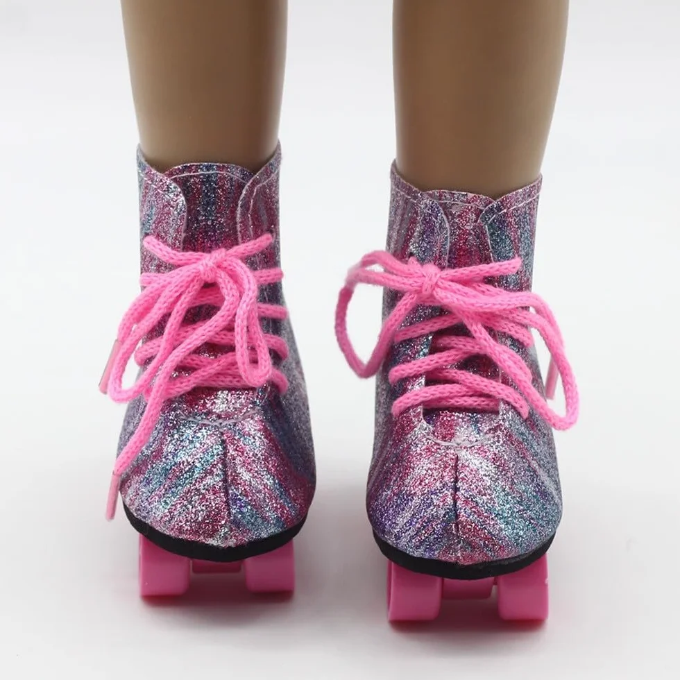 Pattini a rotelle per Bambola da 18 Pollici, Scarpe da Pattinaggio su Ghiaccio per Bambola Americana da 46 cm, Accessori per Costume (#F)