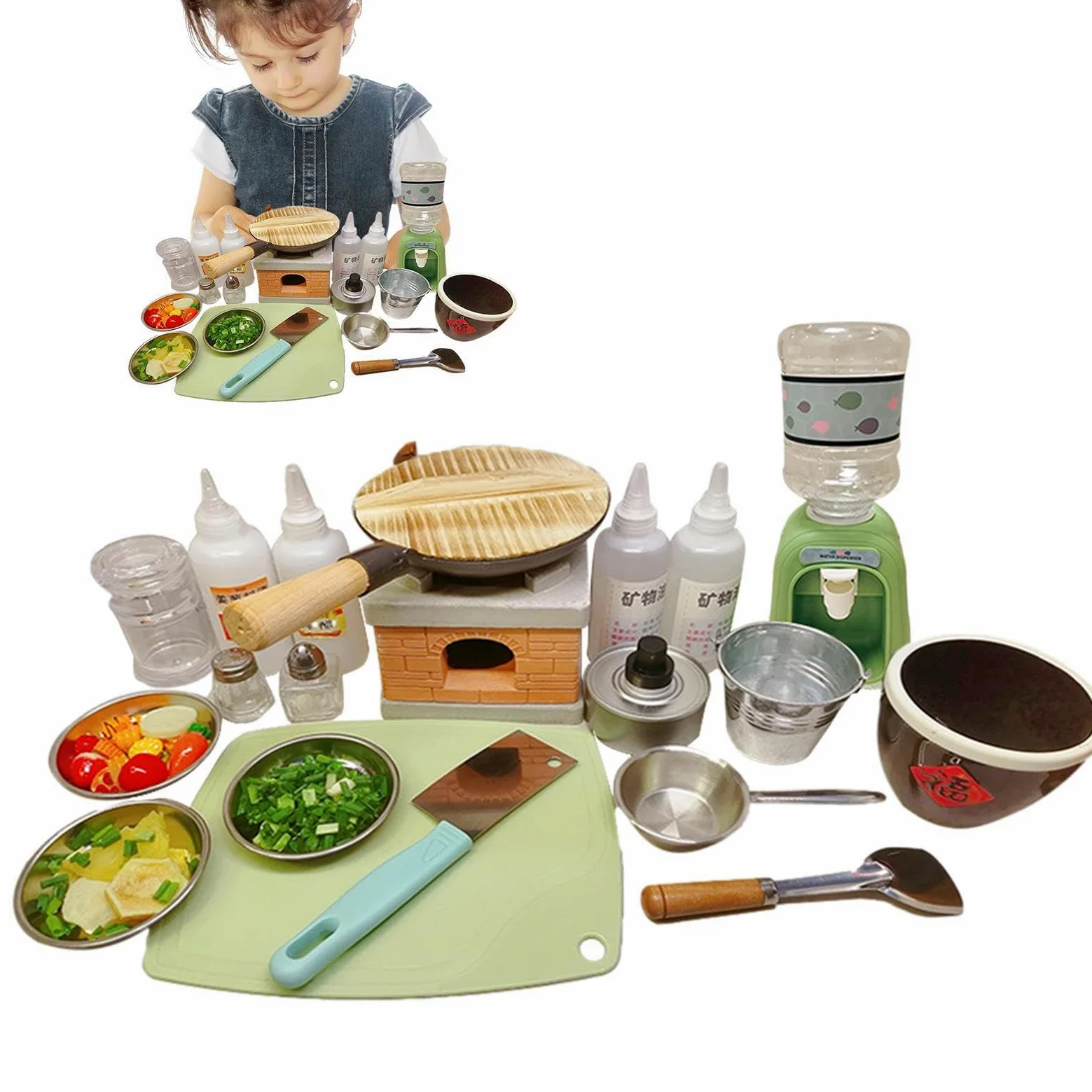 Set Da Cucina Mini Genuino - Strumenti Da Cucina Educativi Utensili Da | Cucina Reali - Mini Fornello, Strumenti Culinari per Alimenti Reali con Bottiglie Di Condimento | per