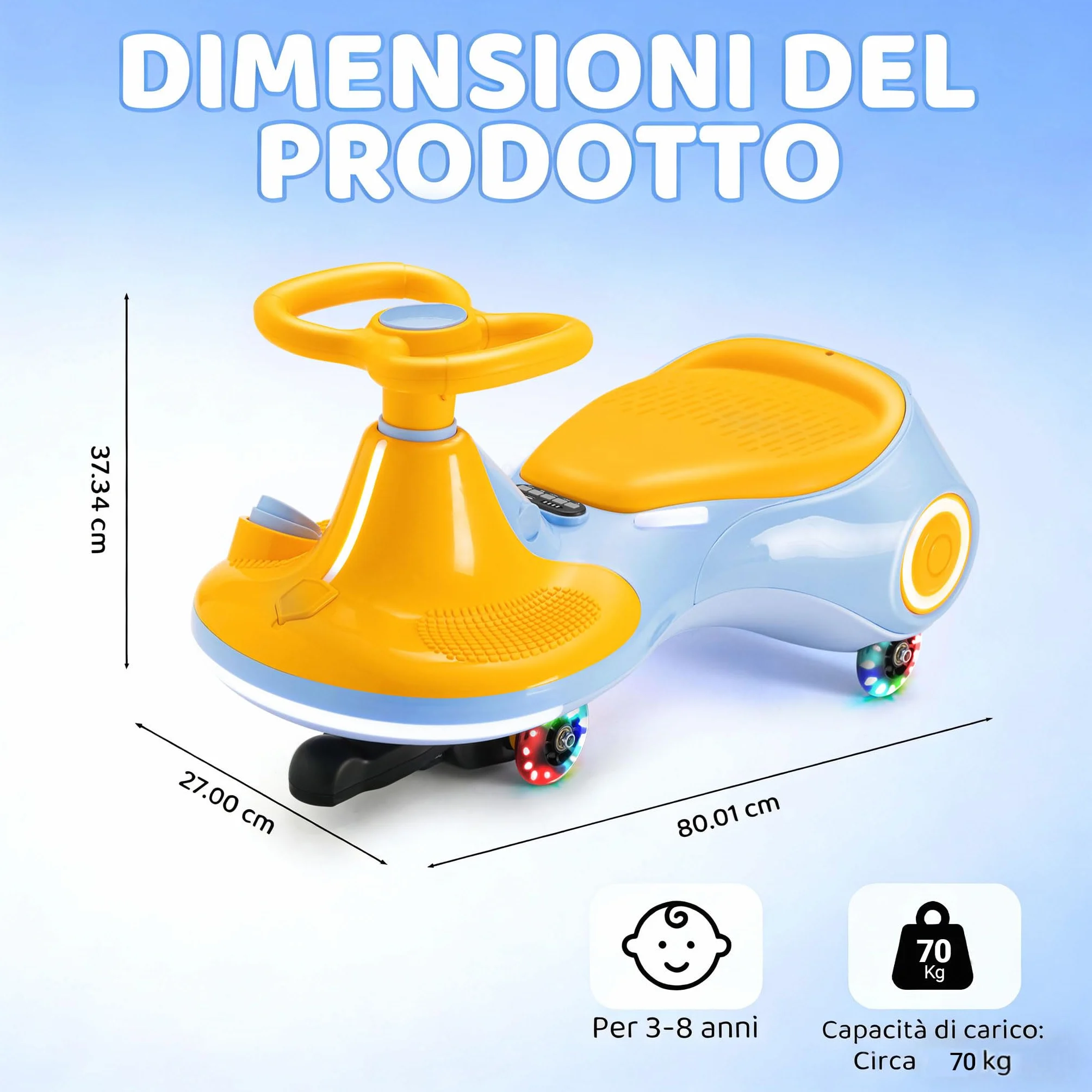 Auto a dondolo elettrica per bambini 12V 3-in-1 batteria ricaricabile anti-ribaltamento ruote luminose musica