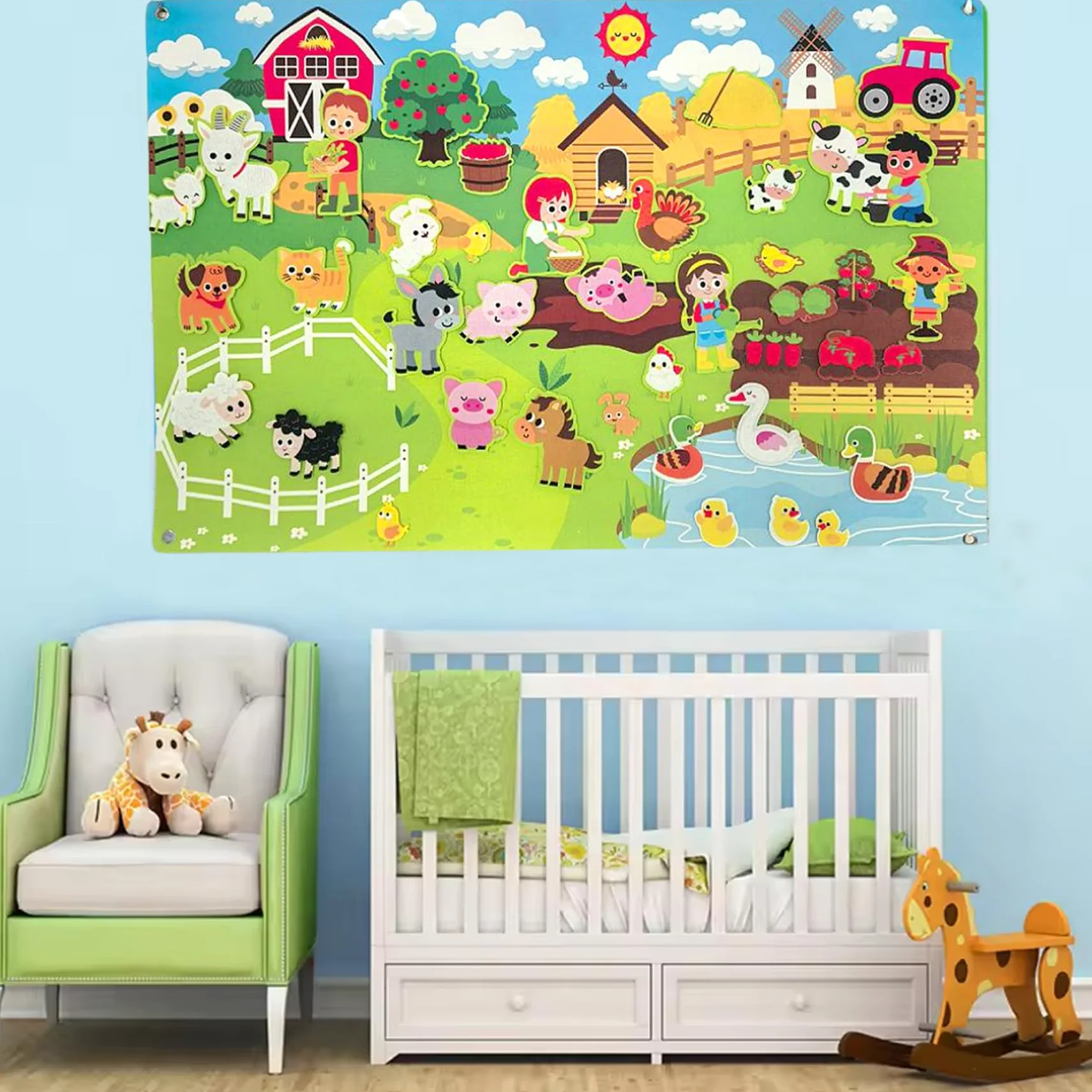 Set di tavolette in feltro con animali da fattoria, 41x30 pollici, narrazione interattiva, giocattoli da tavolo per bambini piccoli, attività di apprendimento precoce sulle pareti in feltro per bam